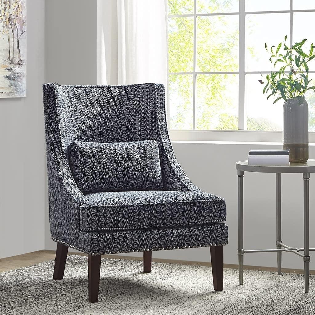 Elegant Navy Blue High-Back Accent Chair with Silver Nailhead Trim