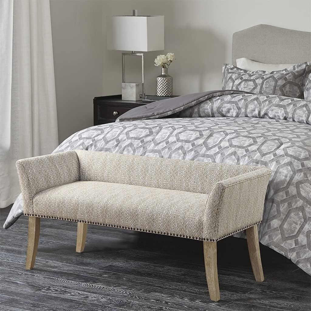 Madera Accent Bench Taupe: Madison Park, Rectangle, Nailhead Trim, Polyester Upholstery, Wood Legs