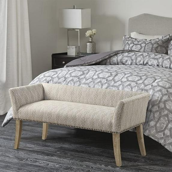Madera Accent Bench Taupe: Madison Park, Rectangle, Nailhead Trim, Polyester Upholstery, Wood Legs