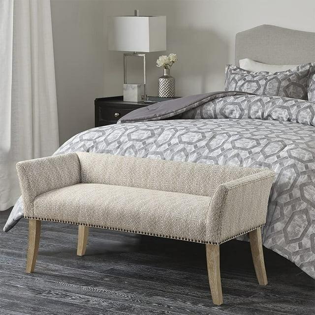 Madera Accent Bench Taupe: Madison Park, Rectangle, Nailhead Trim, Polyester Upholstery, Wood Legs