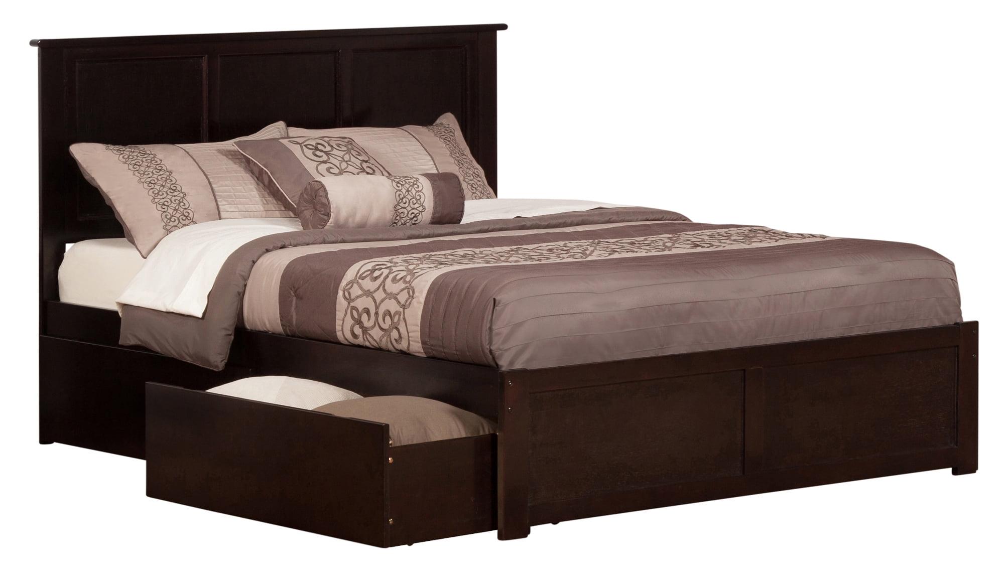 Madison Platform Bed with Flat Panel Foot Board and 2 Urban Bed Drawers in Multiple Colors and Sizes