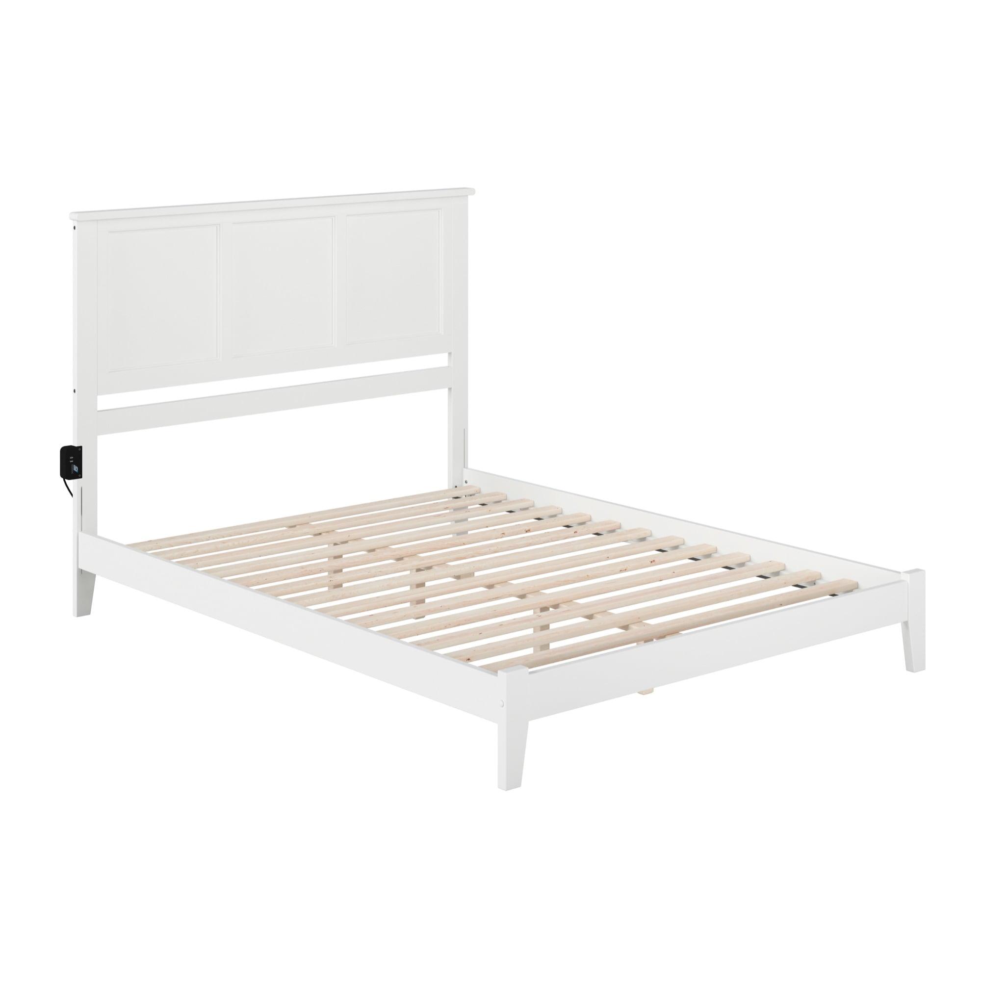 Madison Queen White Low-Profile Wood Platform Bed with Headboard