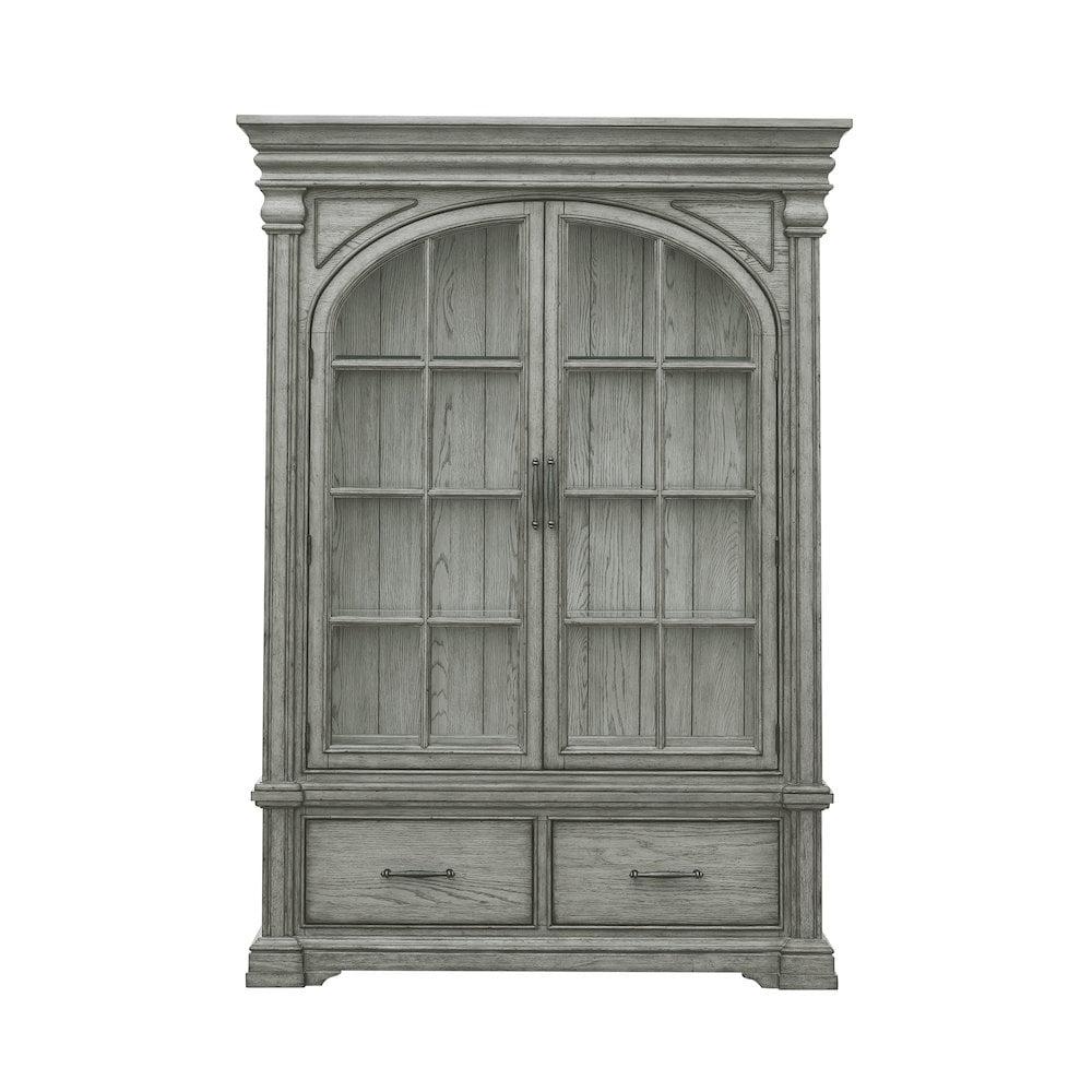 Madison Ridge Gray Oak Veneer China Cabinet with Brass Pulls