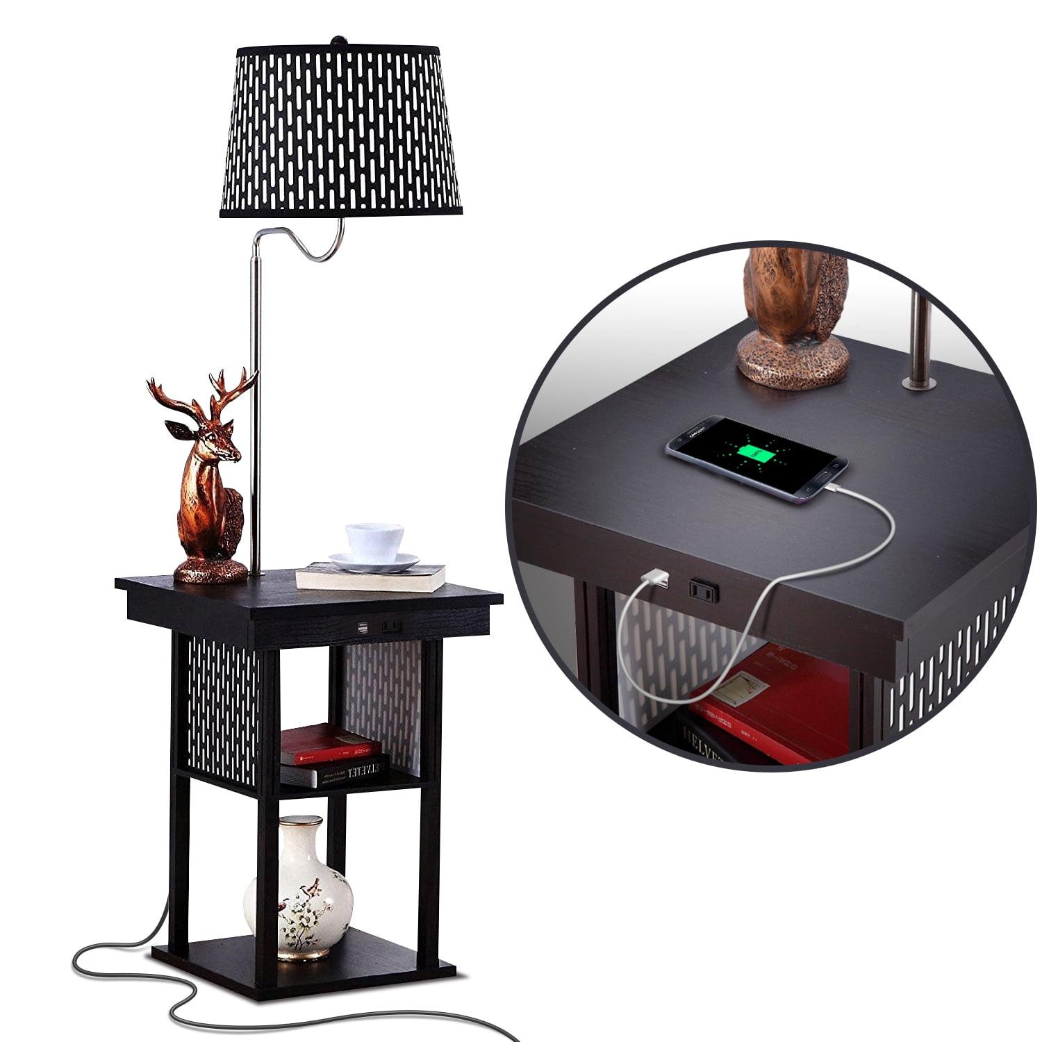 Black Adjustable Kids Shelf with Built-In Lamp and USB