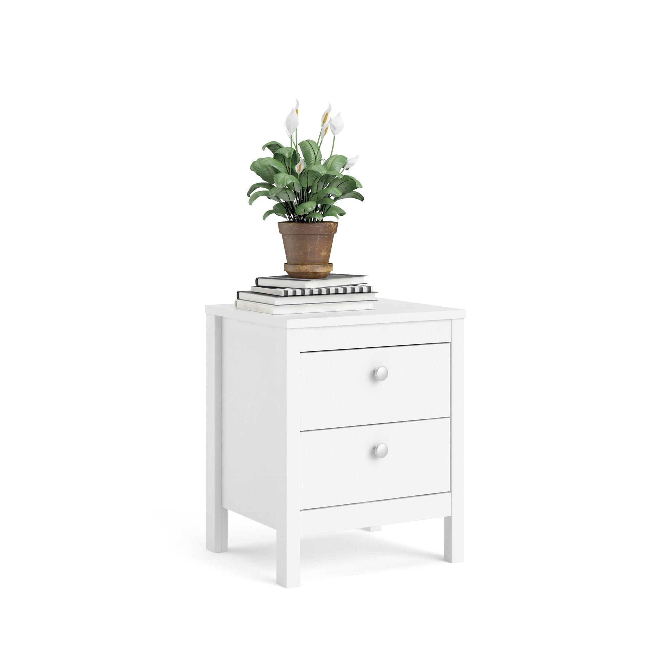 White 2-Drawer Modern Nightstand with Foil Finish