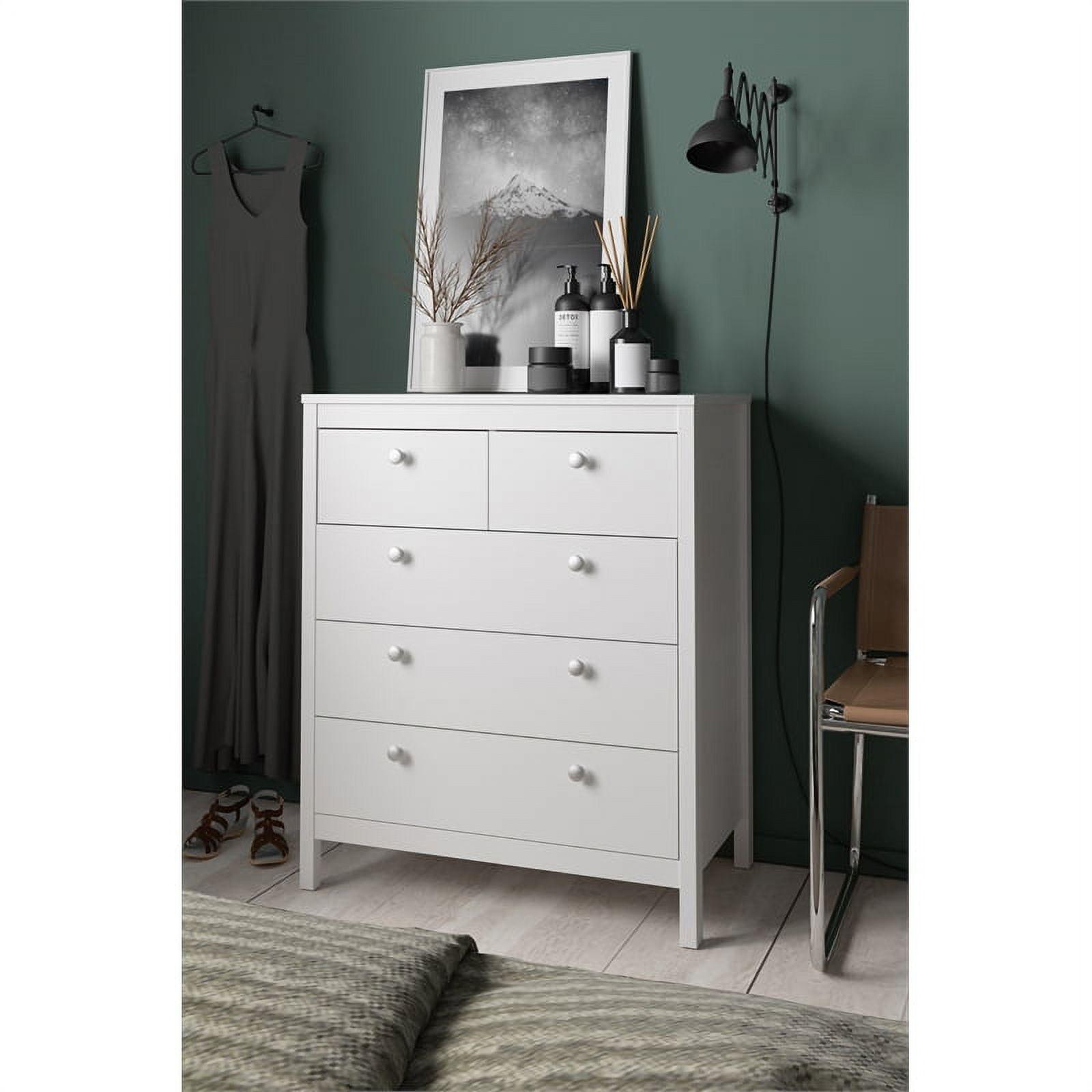 Madrid Mid-Century White 5-Drawer Chest with Dovetail Design
