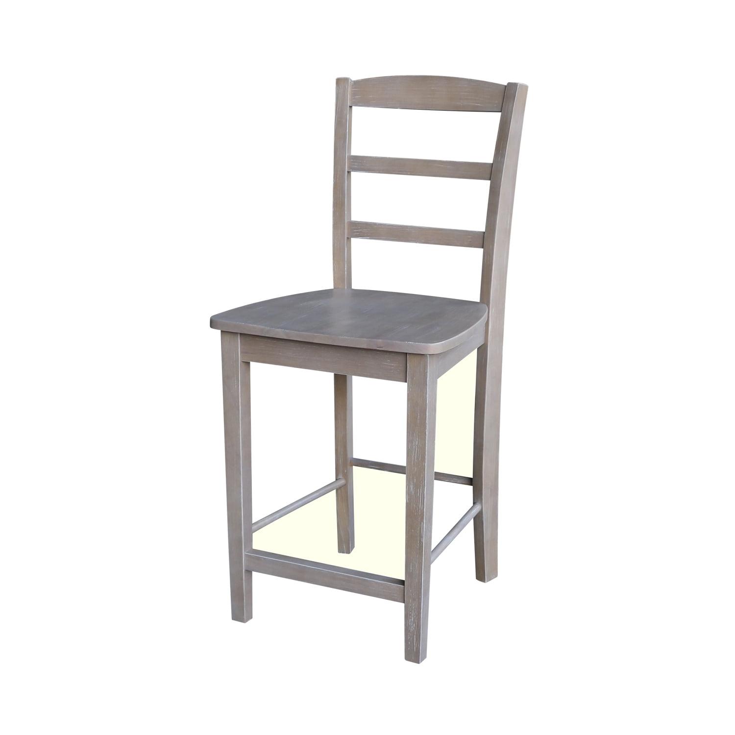 International Concepts 24" Madrid Counter Height Barstool Washed Gray/Taupe : Hardwood Ladder-Back, Spot Clean