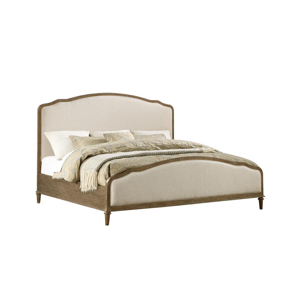 Madrona Burke Cream Queen Bed with Weathered Wood Framing, Headboard And Footboard Panels