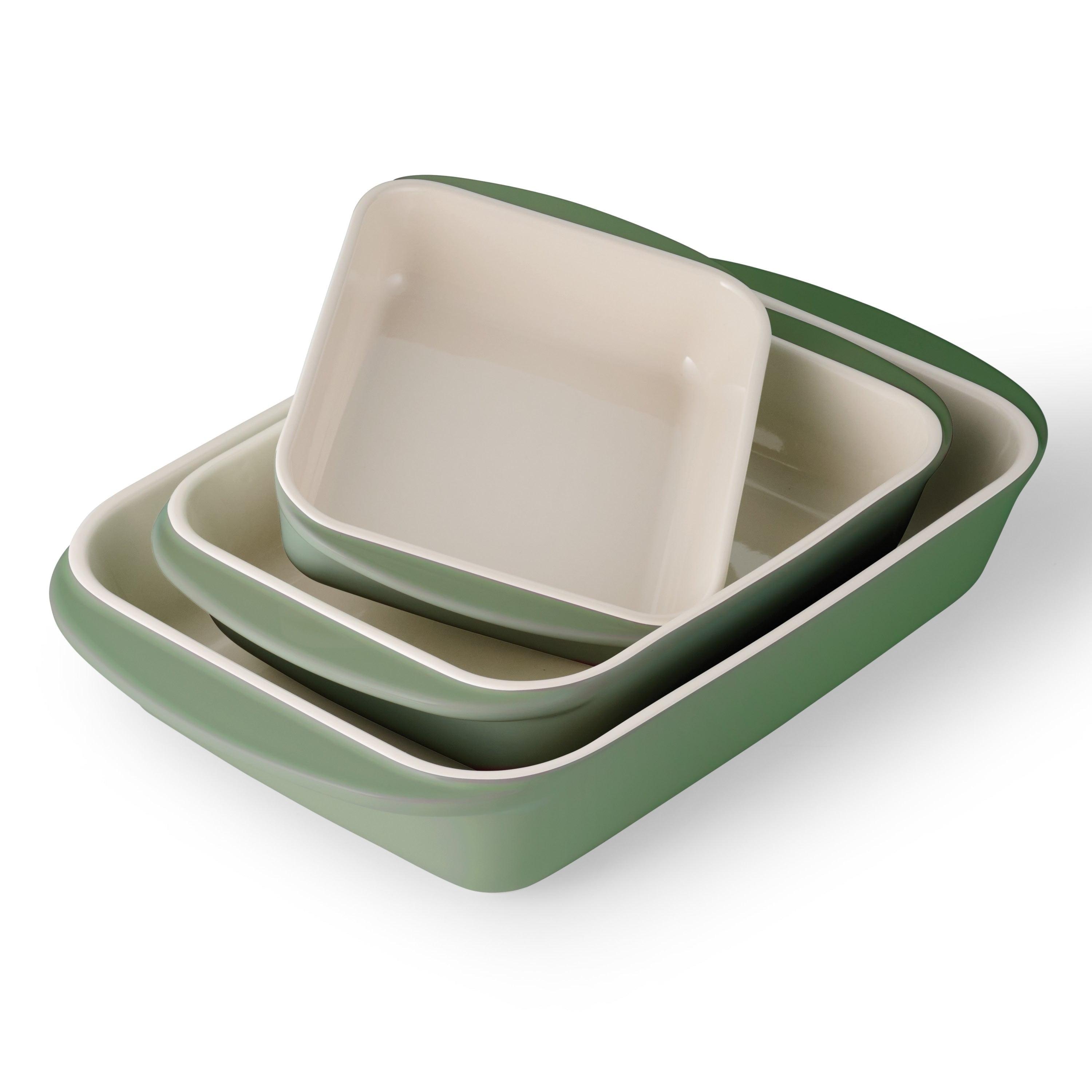 Tramontina Mae 3-Piece Ceramic Porcelain Baking Pans Set, Cactus, Non Stick Casserole Dishes for Oven, Rectangular Bakeware for Lasagna, Cakes and Loafs