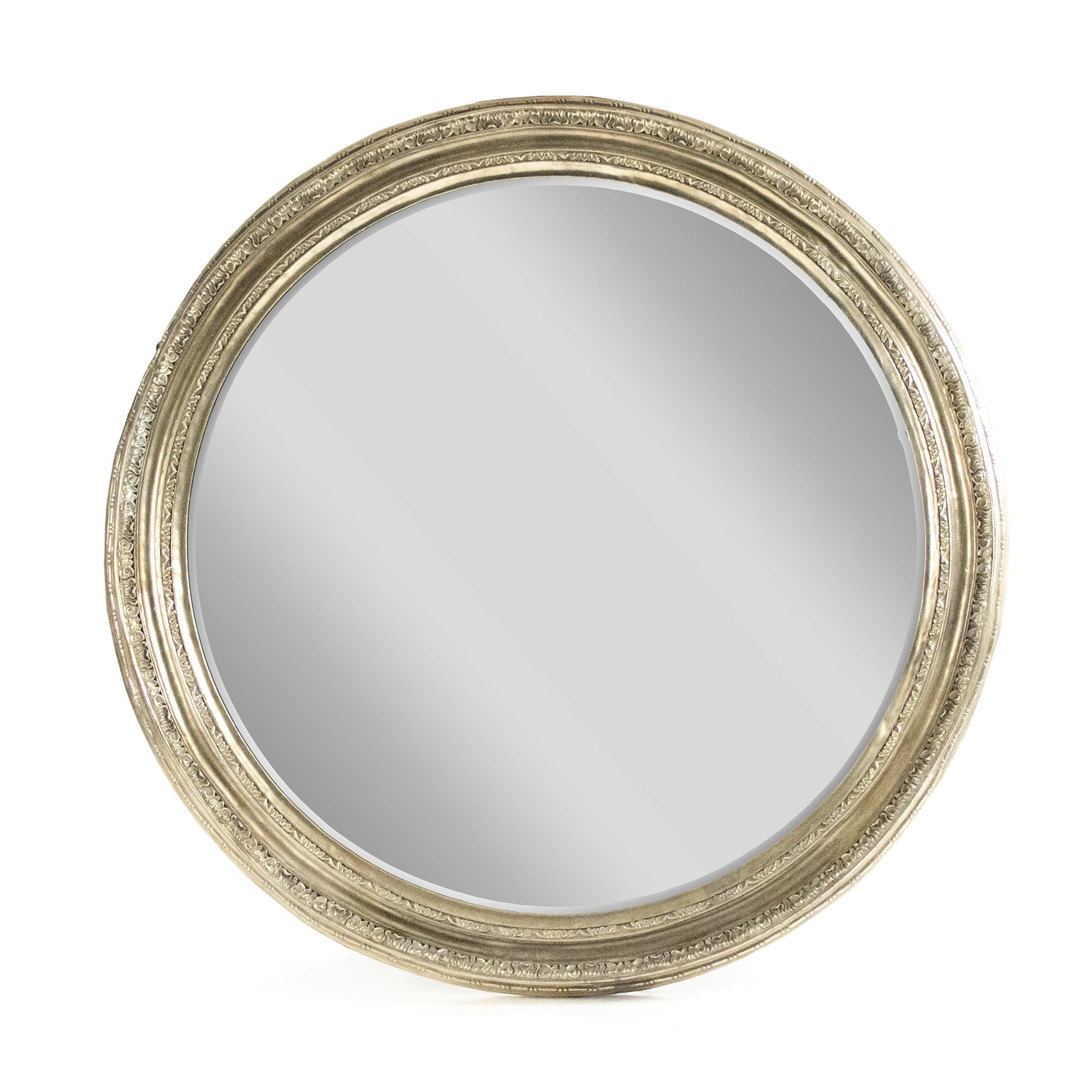 Antique Gold Round Beveled Wall Mirror with Ornate Details