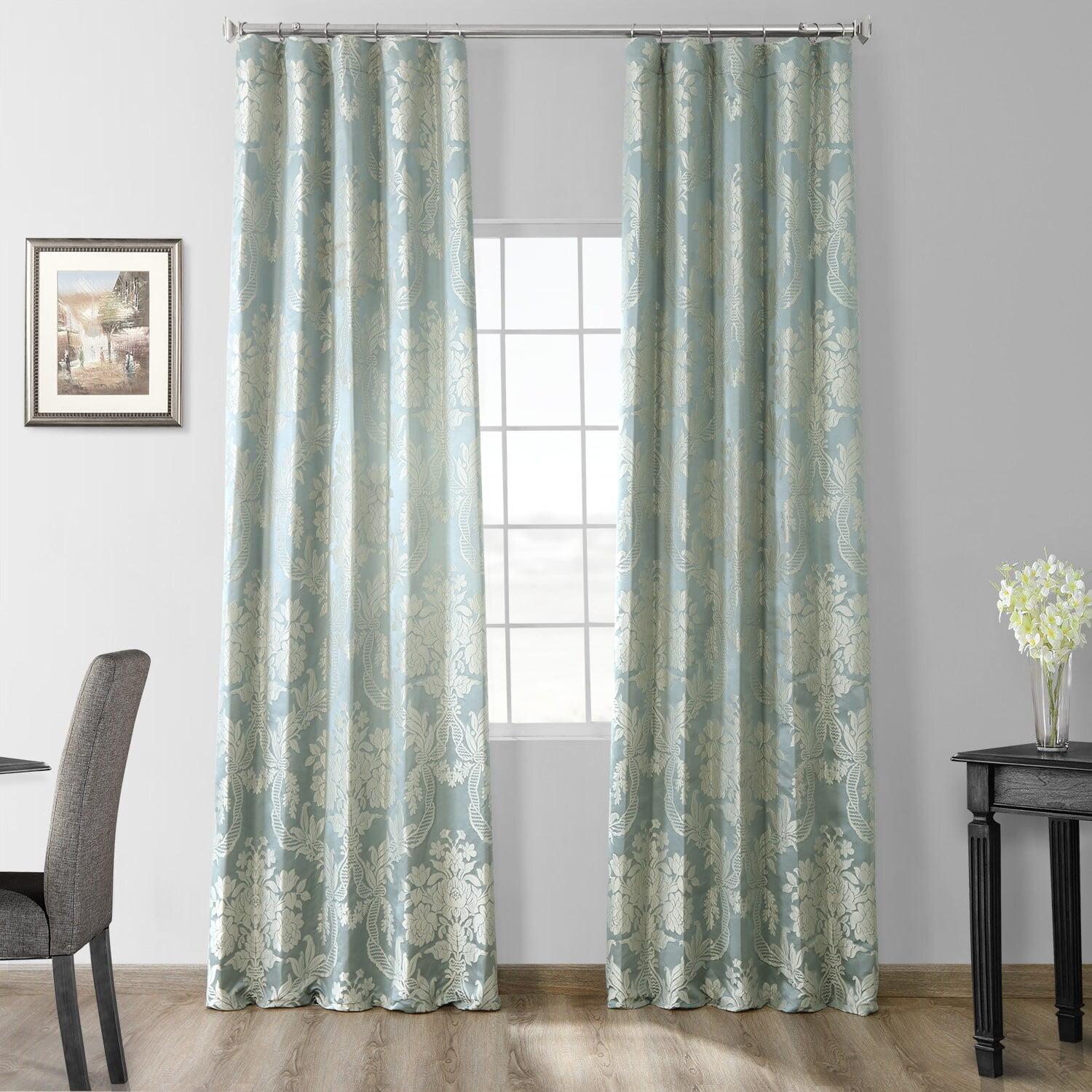 Magdelena Blue Faux Silk Room-Darkening Curtain Panel 50W x 108L