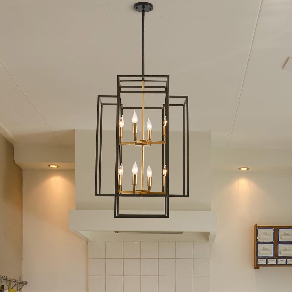 Magic Home Industrial Traditional Vantage 12/8/4 - Light Lantern Rectangle 3-Tier 2-Tier 1-Tier Chandelier Ceiling Mount E12 Adjustable Hanging Height Black