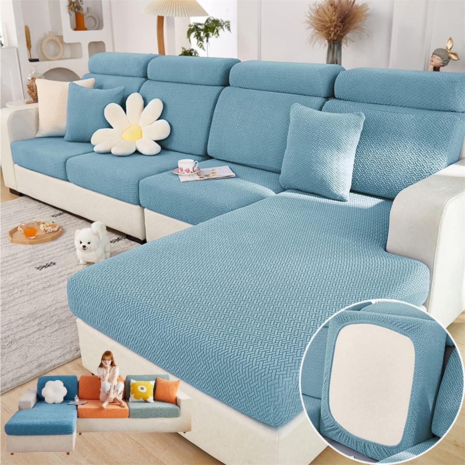 Sea Blue Stretchable Sofa Cover for Large Triple Seat and Chaise