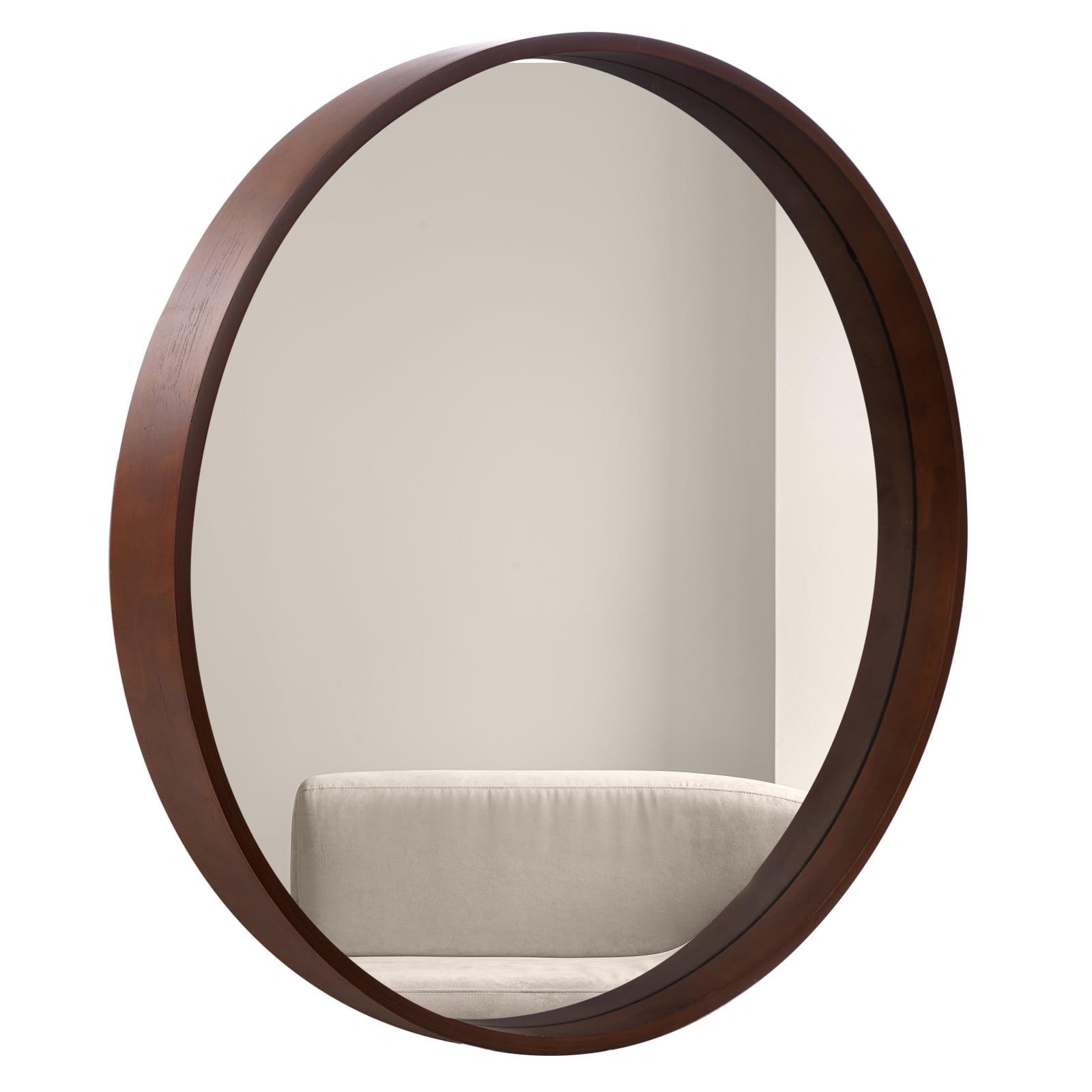 Walnut Wood Frame Round Wall Mirror 24 Inches