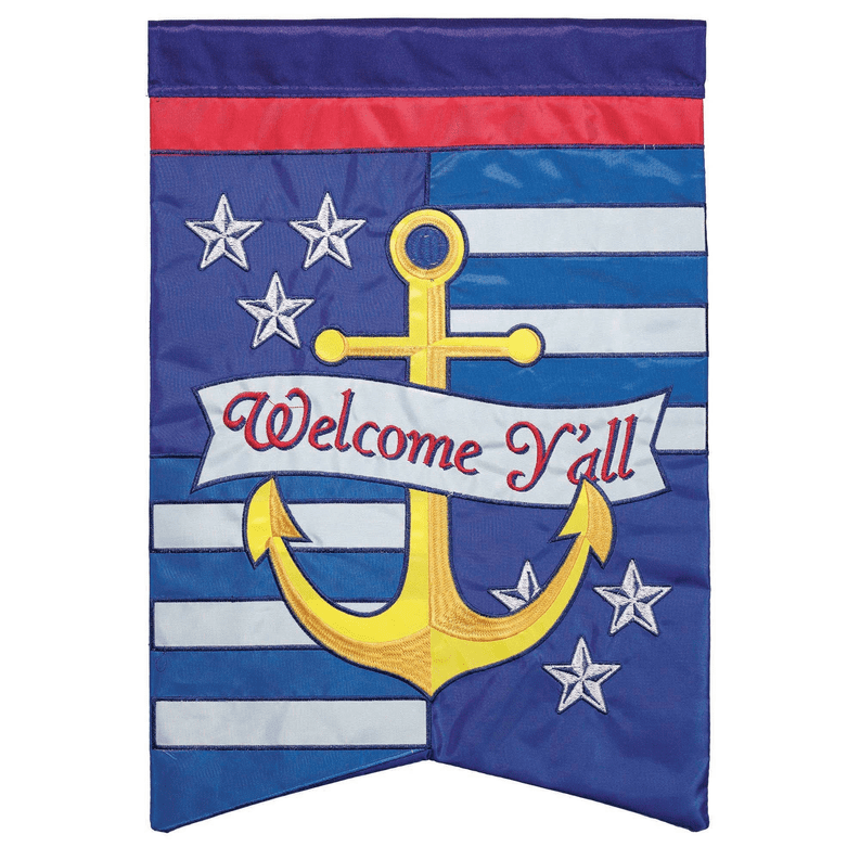 Magnolia Gardens  29 x 42 in. Double Applique Anchor Welcome Y All Polyester Garden Flag - Large