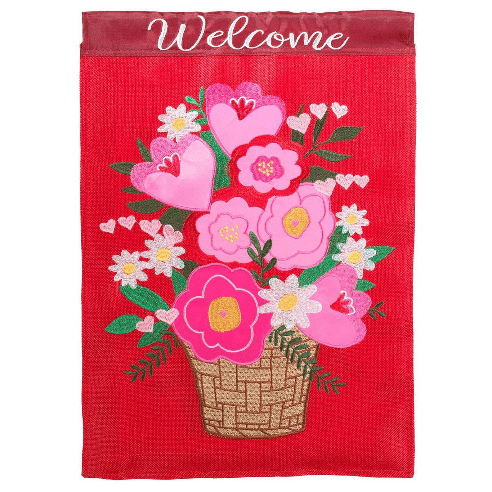 Large Multicolor Valentine's Day Flower Basket Garden Flag