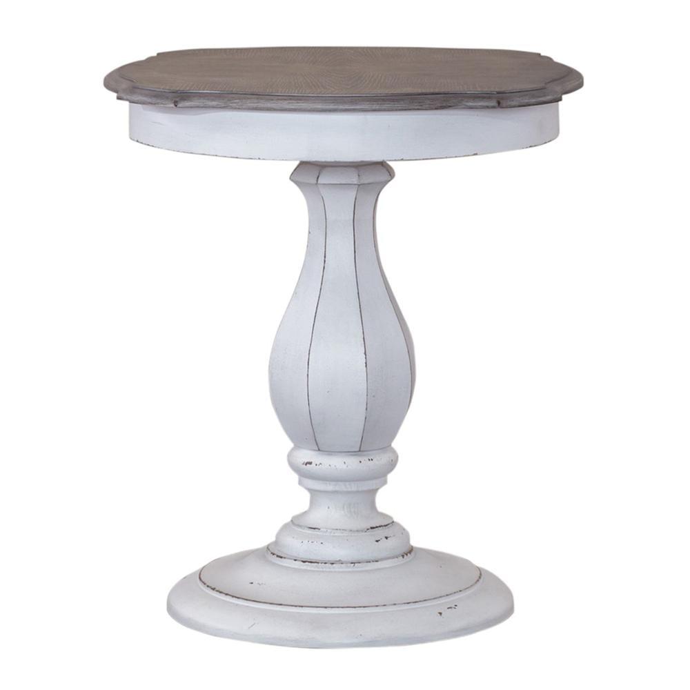 Antique White and Weathered Brown Round Wood Accent Table