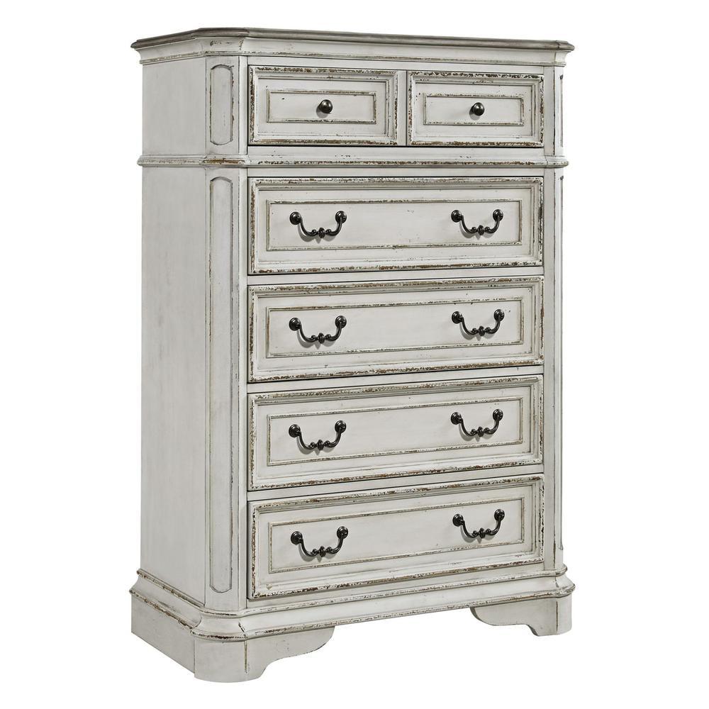 Antique White Traditional 5-Drawer Chest with Felt Lined Drawer