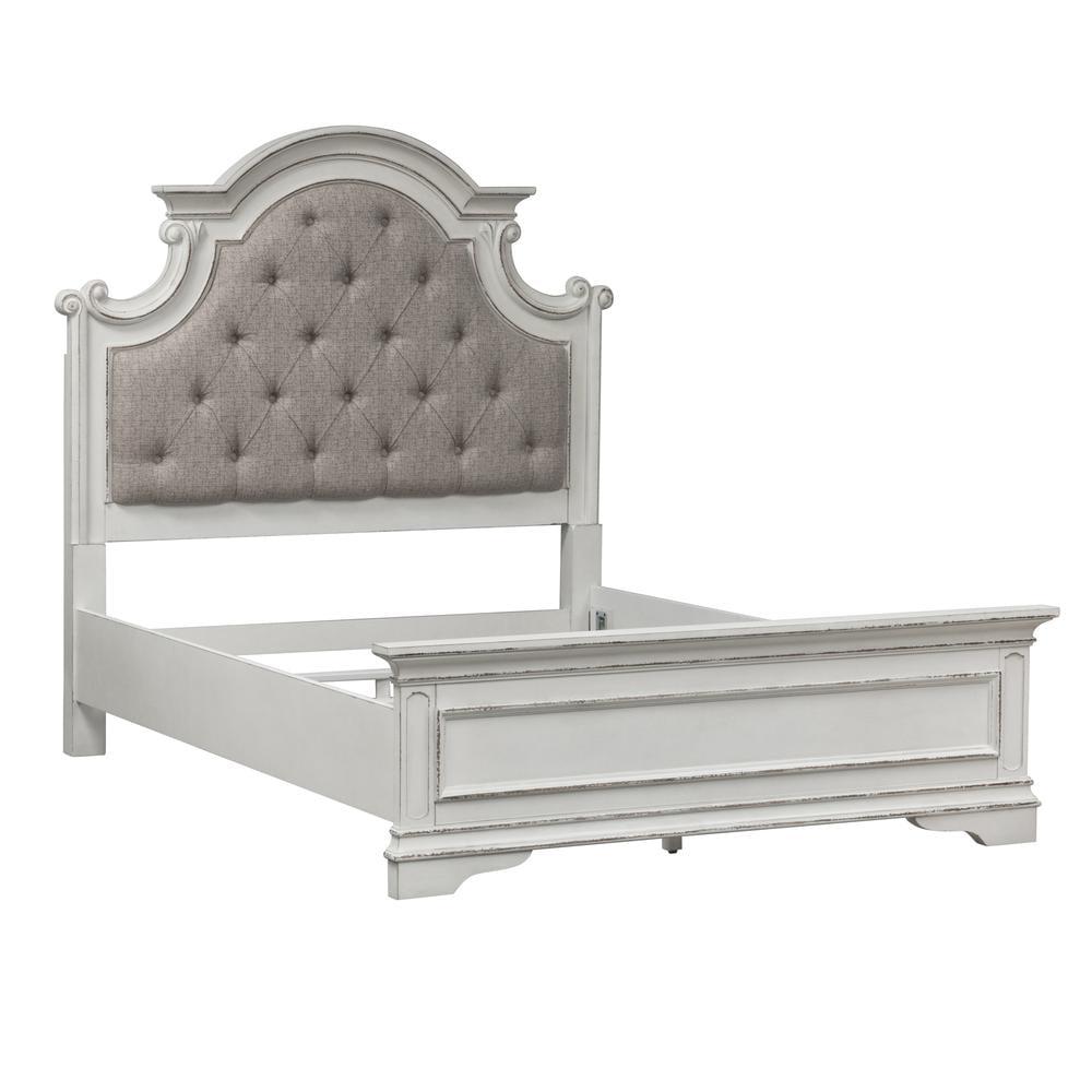 Rustic White Oak Full Upholstered Bed with Tufted Headboard