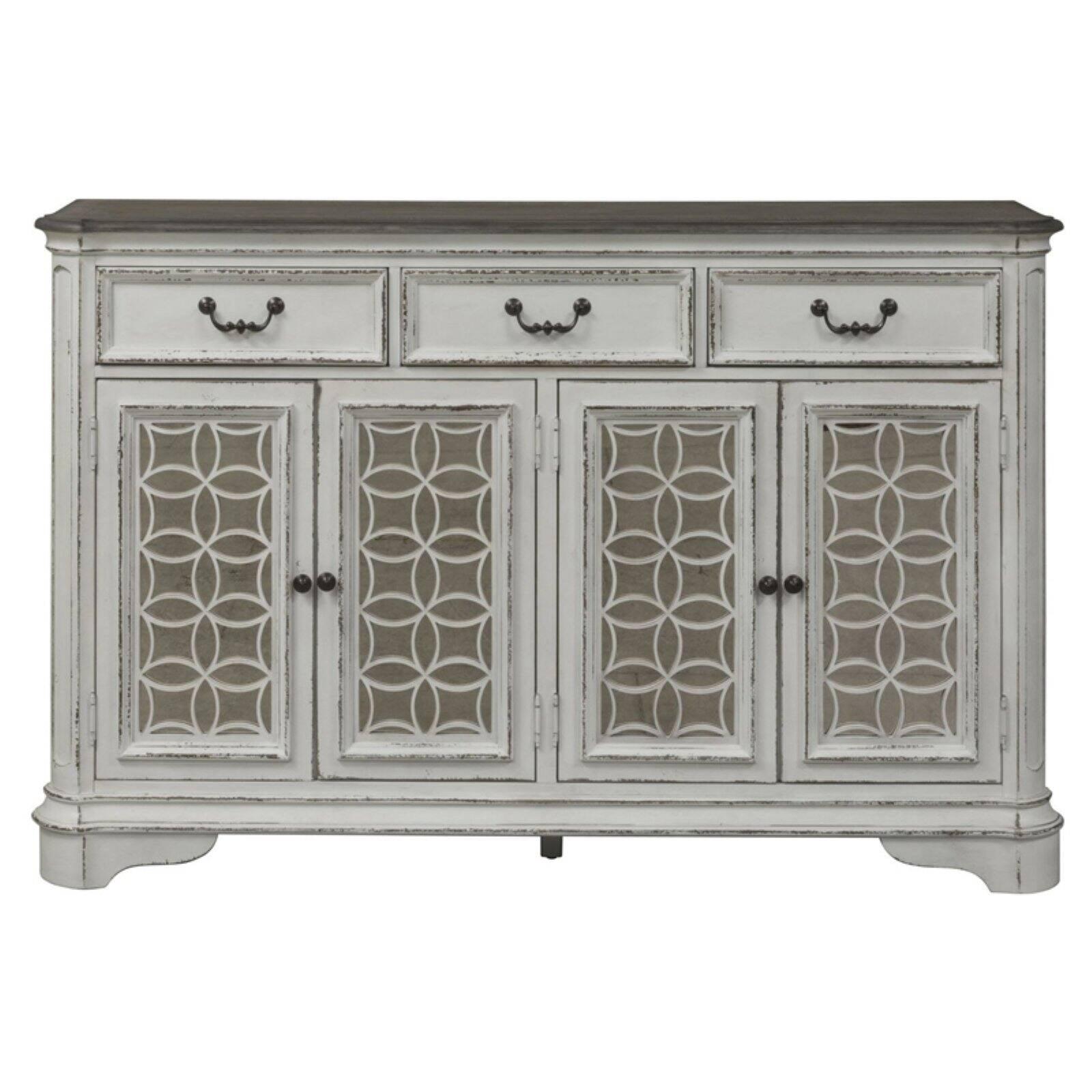 Antique White and Weathered Brown Mirrored Hall Buffet