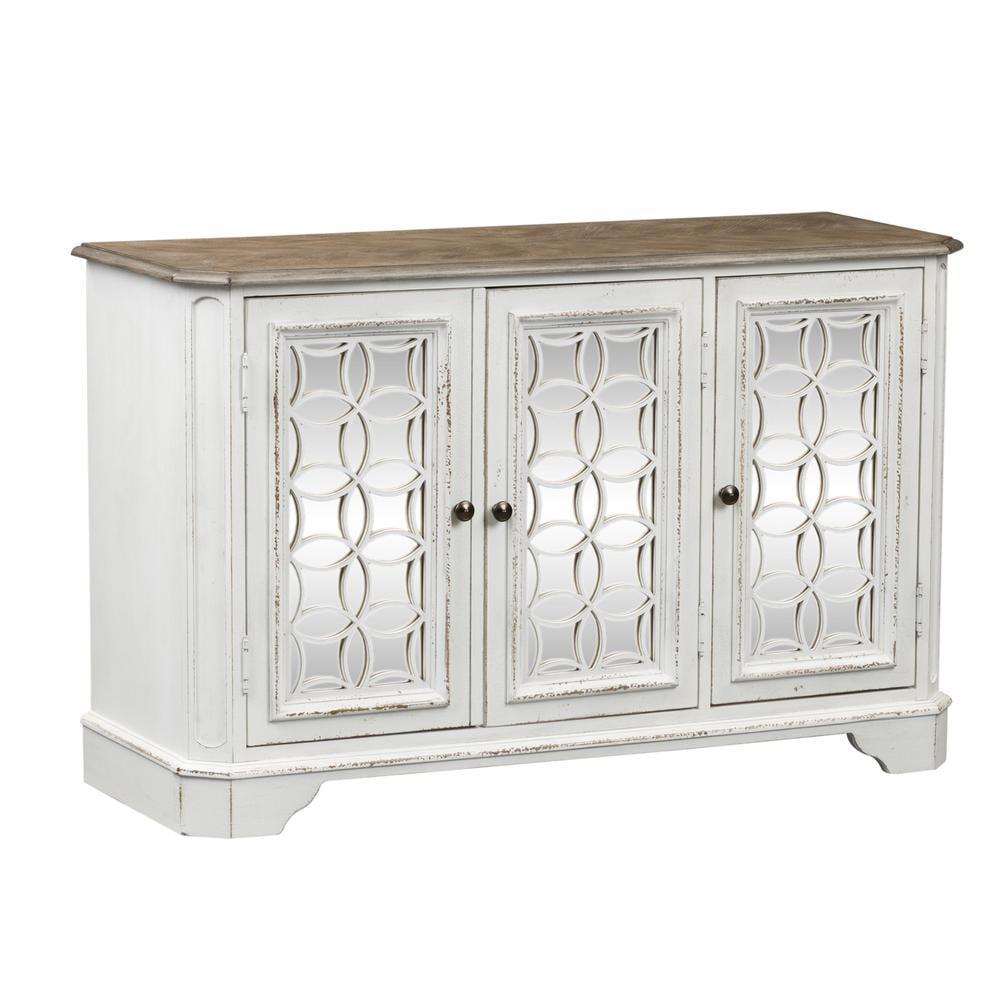 Antique White Traditional Console with Mirrored Doors