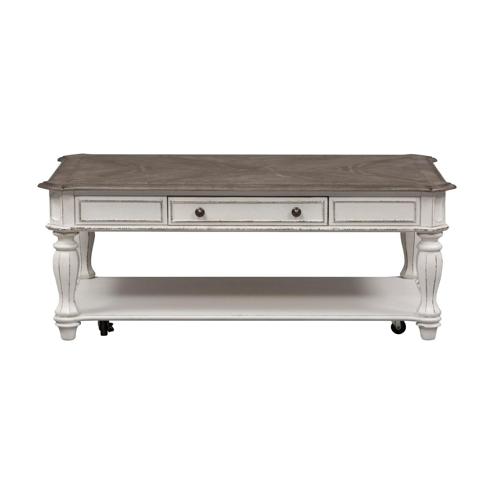 Magnolia Manor White Rectangular Wood Cocktail Table with Storage