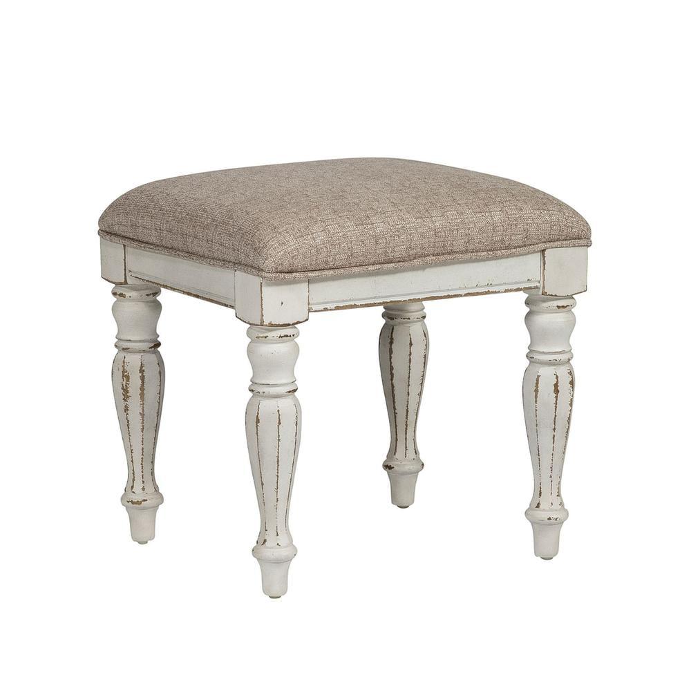 Beige Chenille Upholstered Traditional Vanity Stool