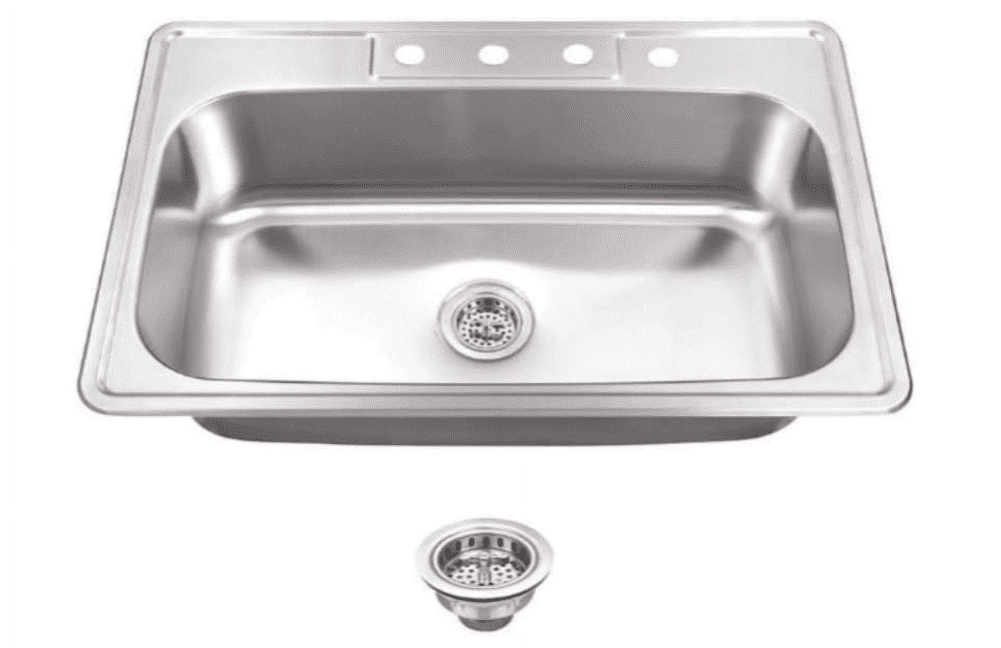 Magnolia Sinks Kitchen Sink Stainless Steel Drop In Top Mount 33" x 22" Single Bowl with Strainer, 4 hole, Self Rimming