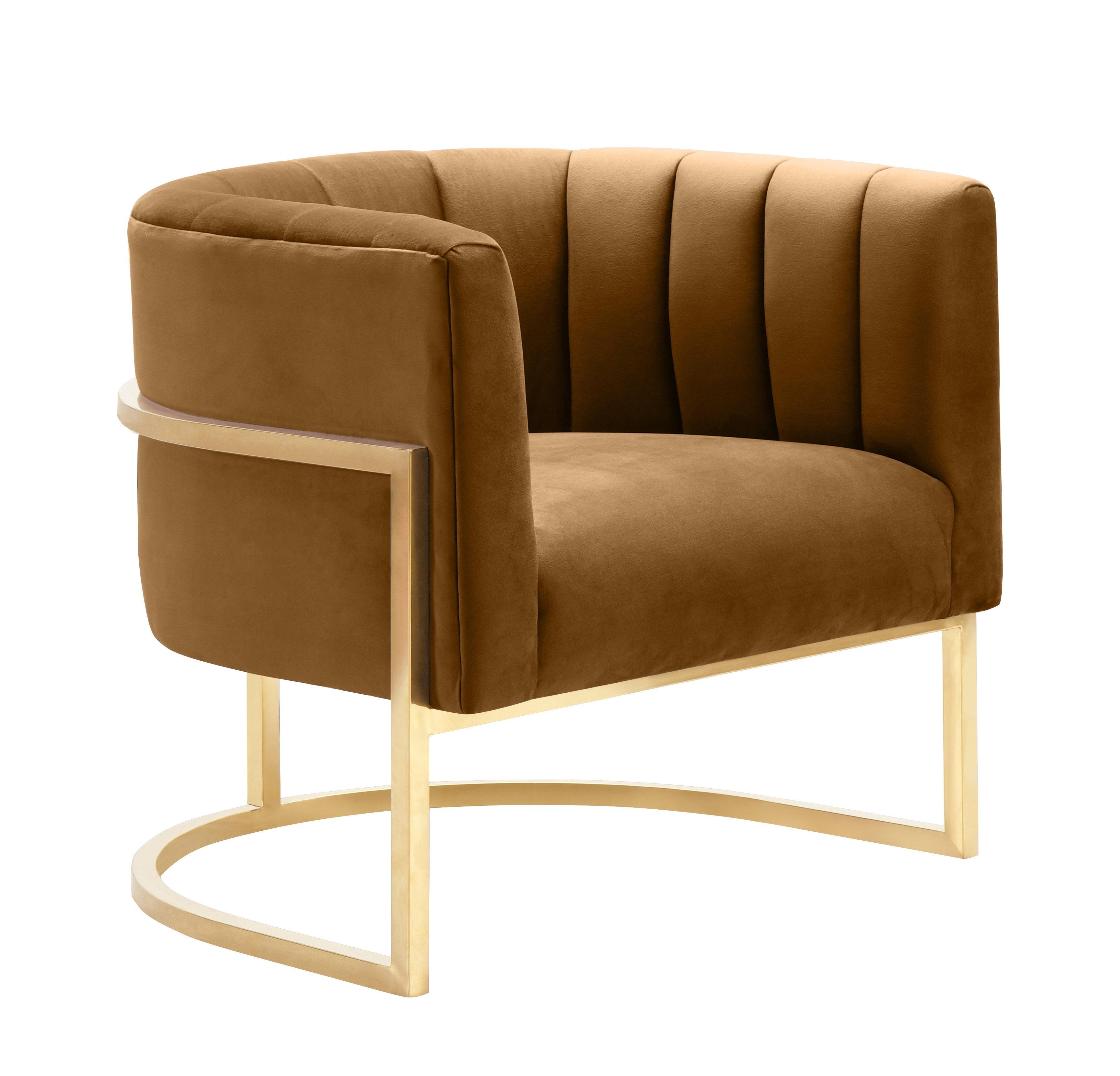 Magnolia Tufted Cognac Velvet Arm Chair with Gold Frame by TOV Furniture