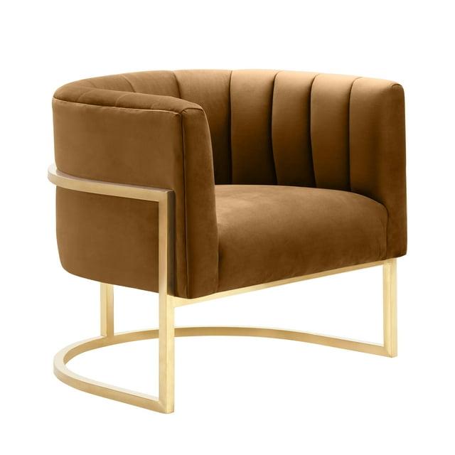 Magnolia Tufted Cognac Velvet Arm Chair with Gold Frame by TOV Furniture