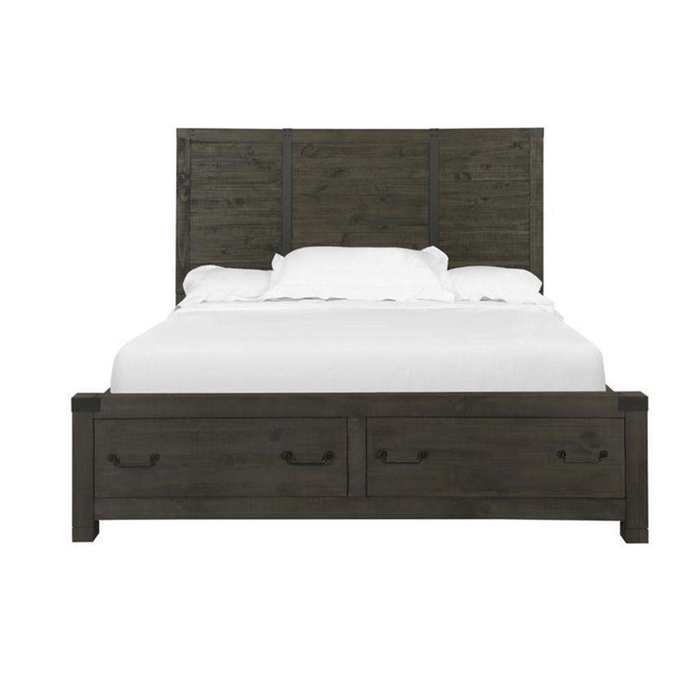 Queen Weathered Charcoal Pine Wood Storage Bed with Drawers