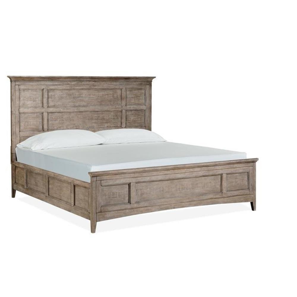 Dovetail Gray Pine Queen Panel Bed with Headboard and Drawer