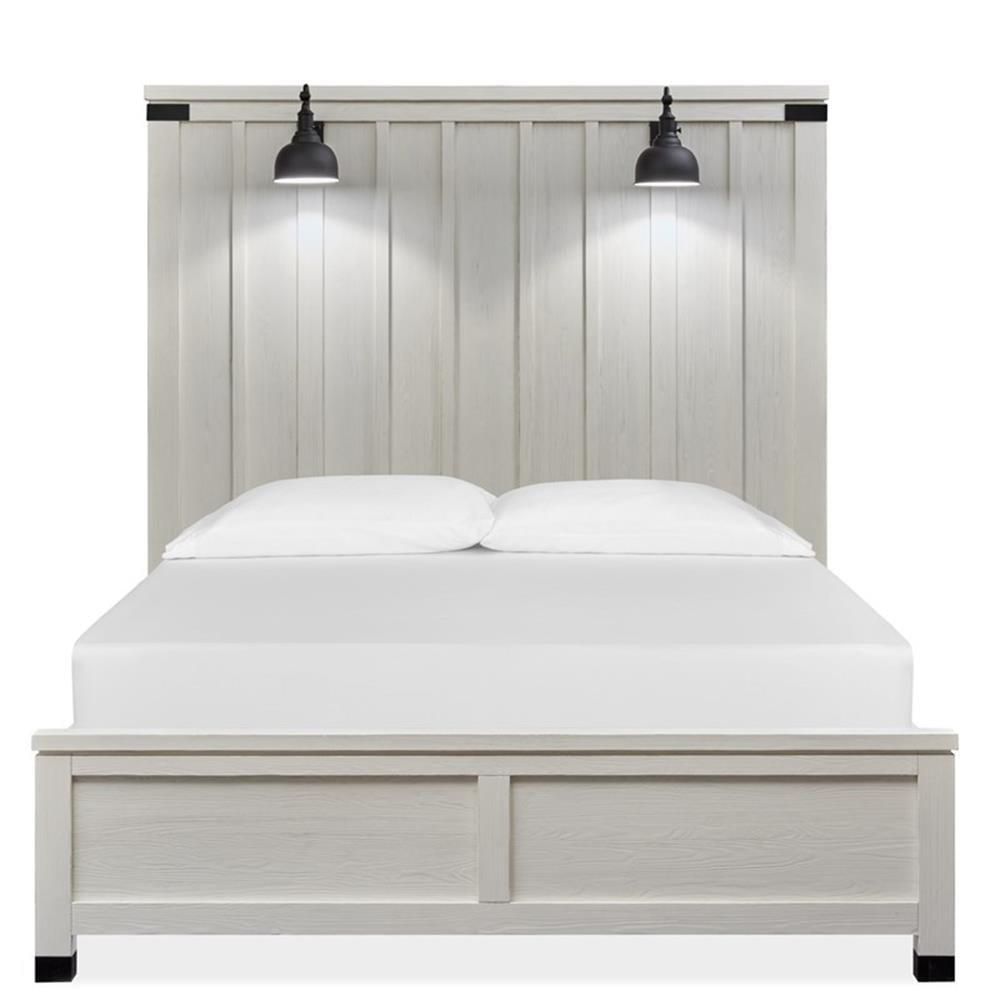 Queen Pine Wood Frame Bed with Lighted Headboard