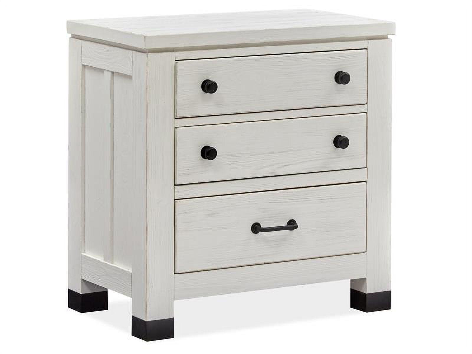 Silo White Pine 3-Drawer Nightstand with Black Metal Accents