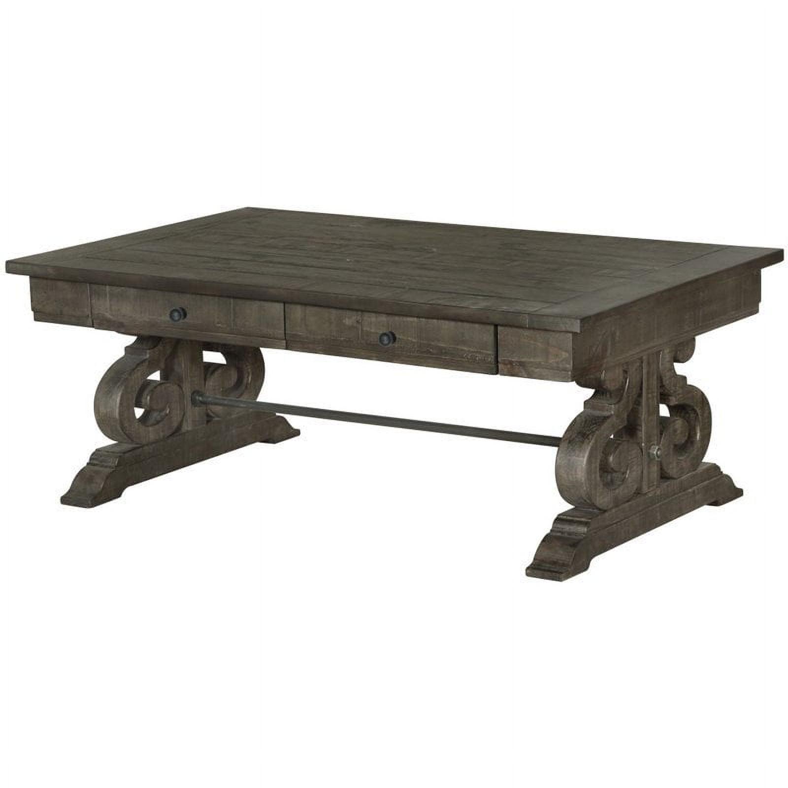 Traditional Deep Weathered Pine Coffee Table with Metal Accents