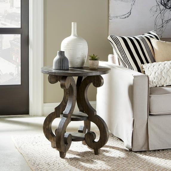 Magnussen Home Bellamy Metal and Wood Round Accent End Table in Peppercorn