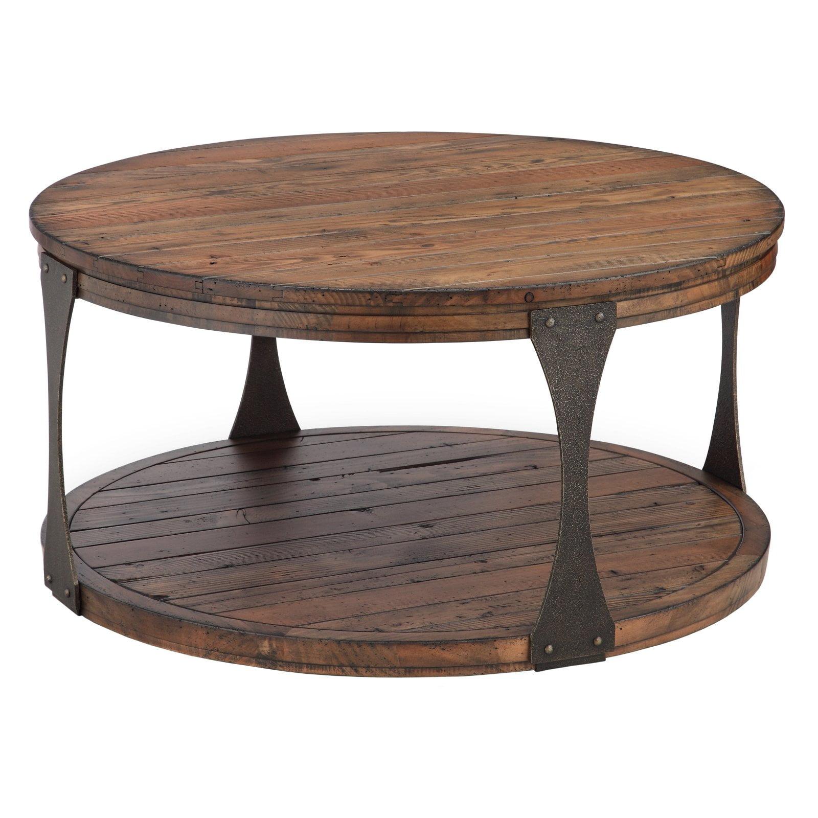 Industrial Round Black and Brown Wood Cocktail Table