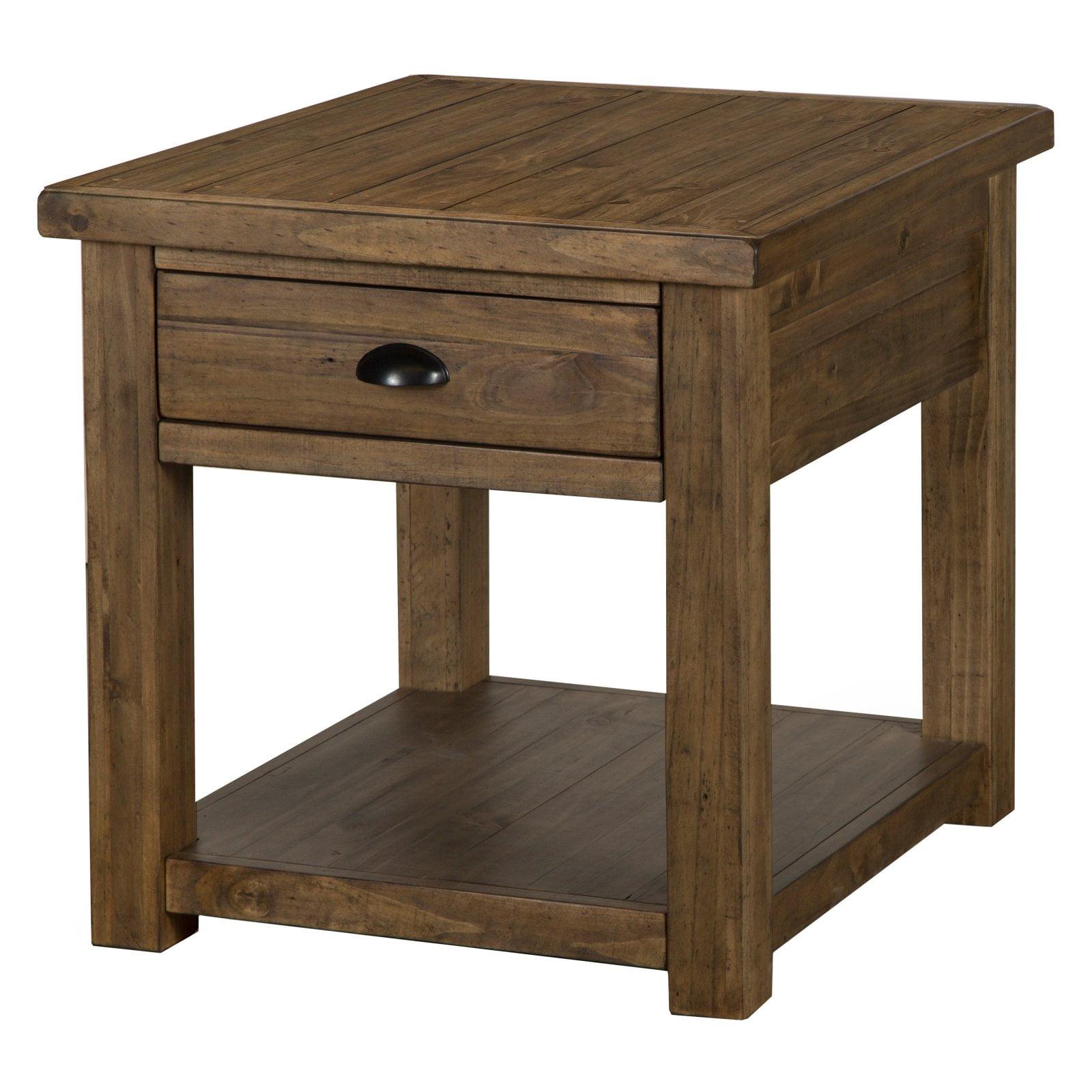 Rustic Warm Nutmeg Pine Wood End Table with Storage