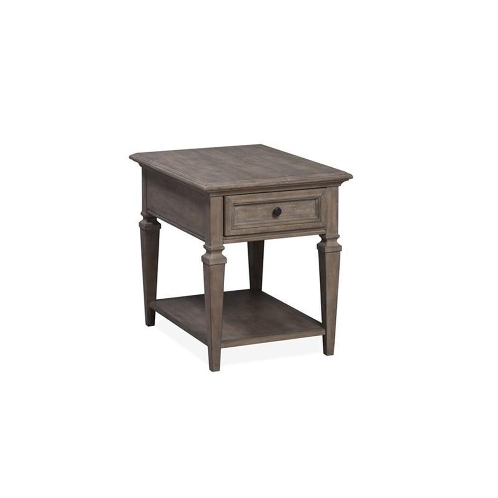 Gray Pine Wood Rectangular End Table with Storage