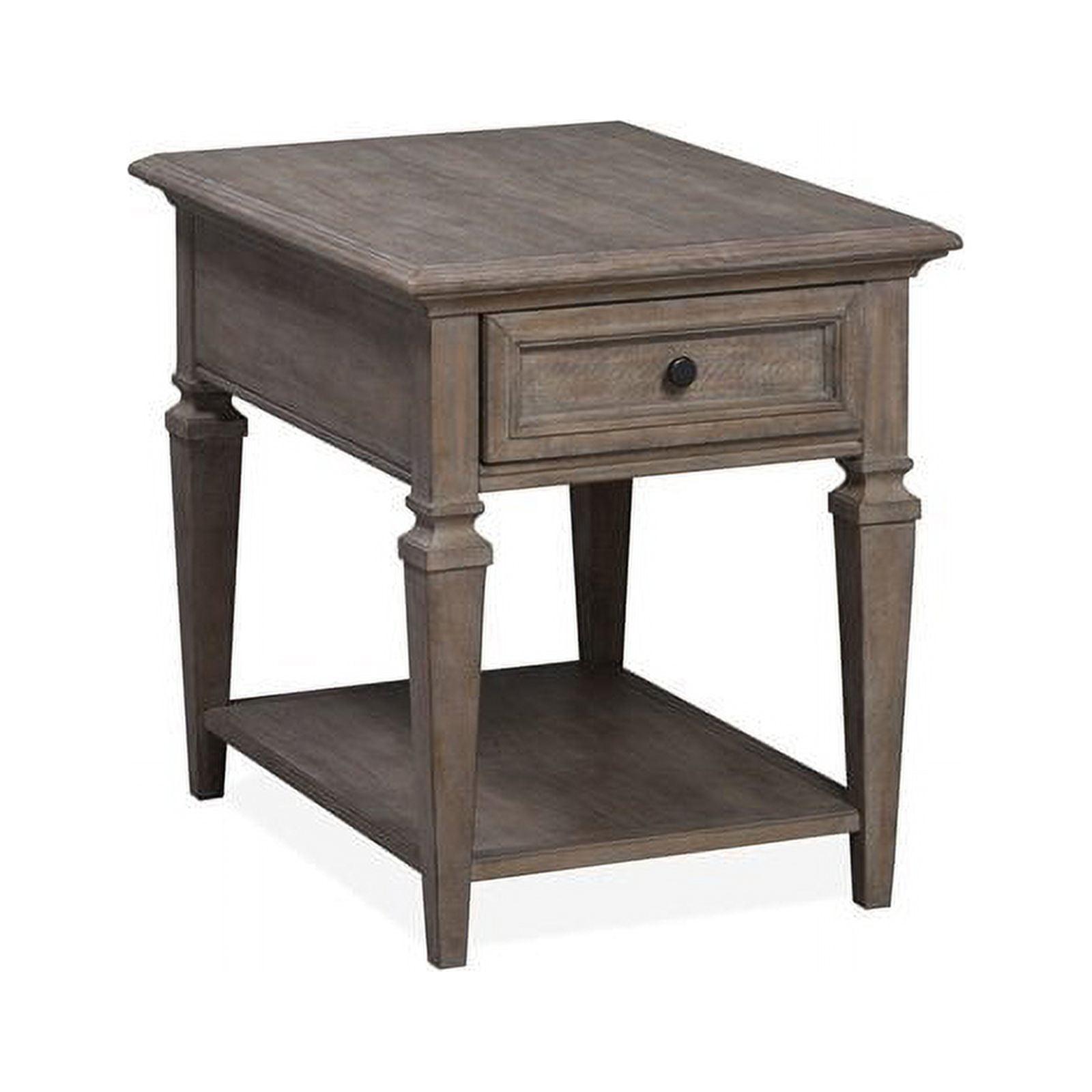 Gray Pine Wood Rectangular End Table with Storage