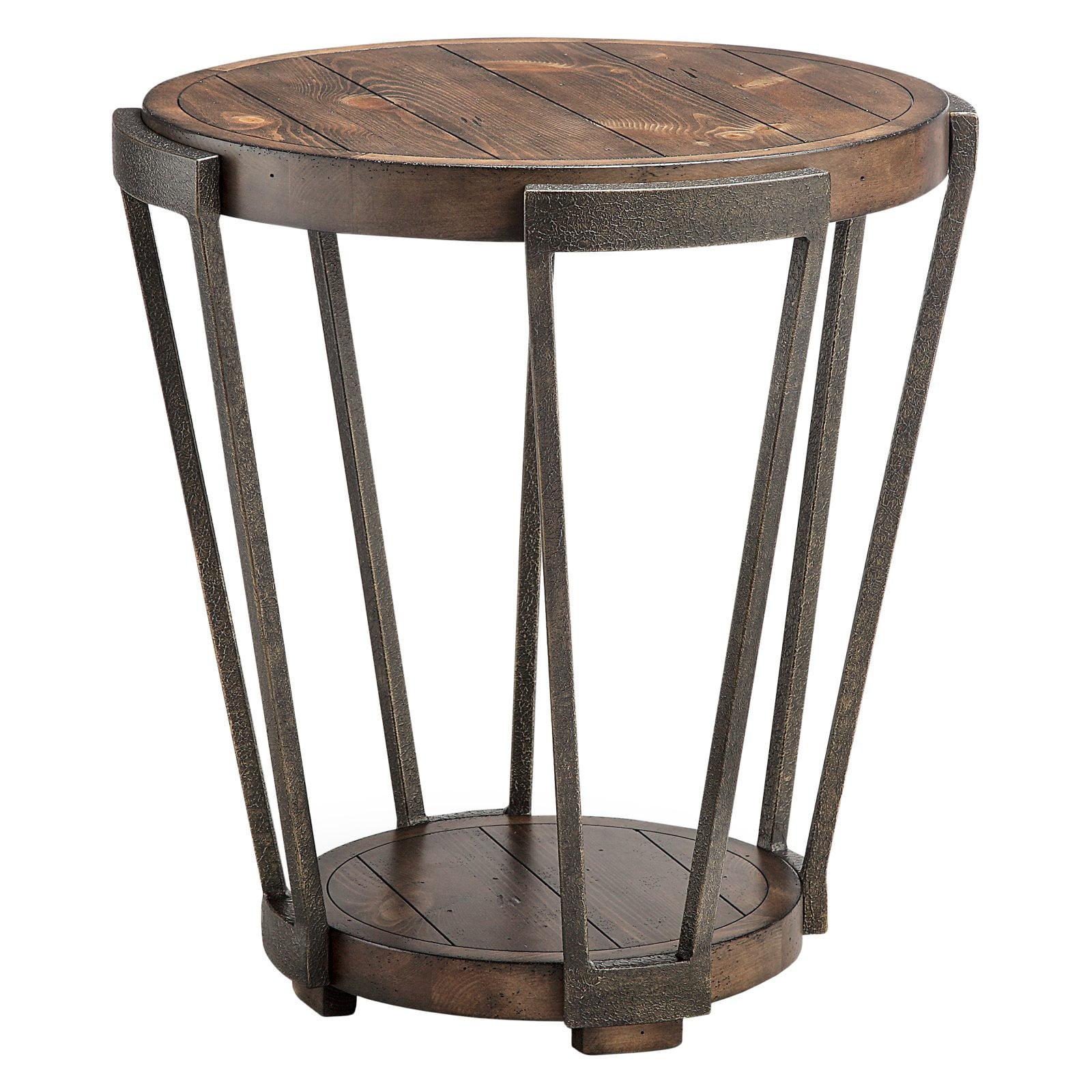 Rustic Bourbon and Aged Iron Round End Table, 22.5"