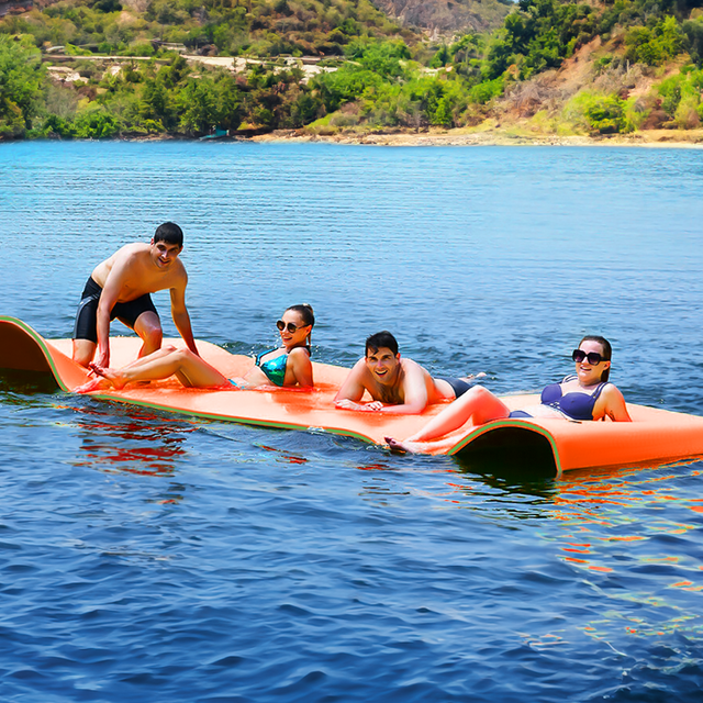 Bring Home Furniture 18x6 ft Floating Mat 10ft Bungee & Storage Straps 1500lb Capacity UV-Resistant XPE Foam Hi-Vis Safety​​