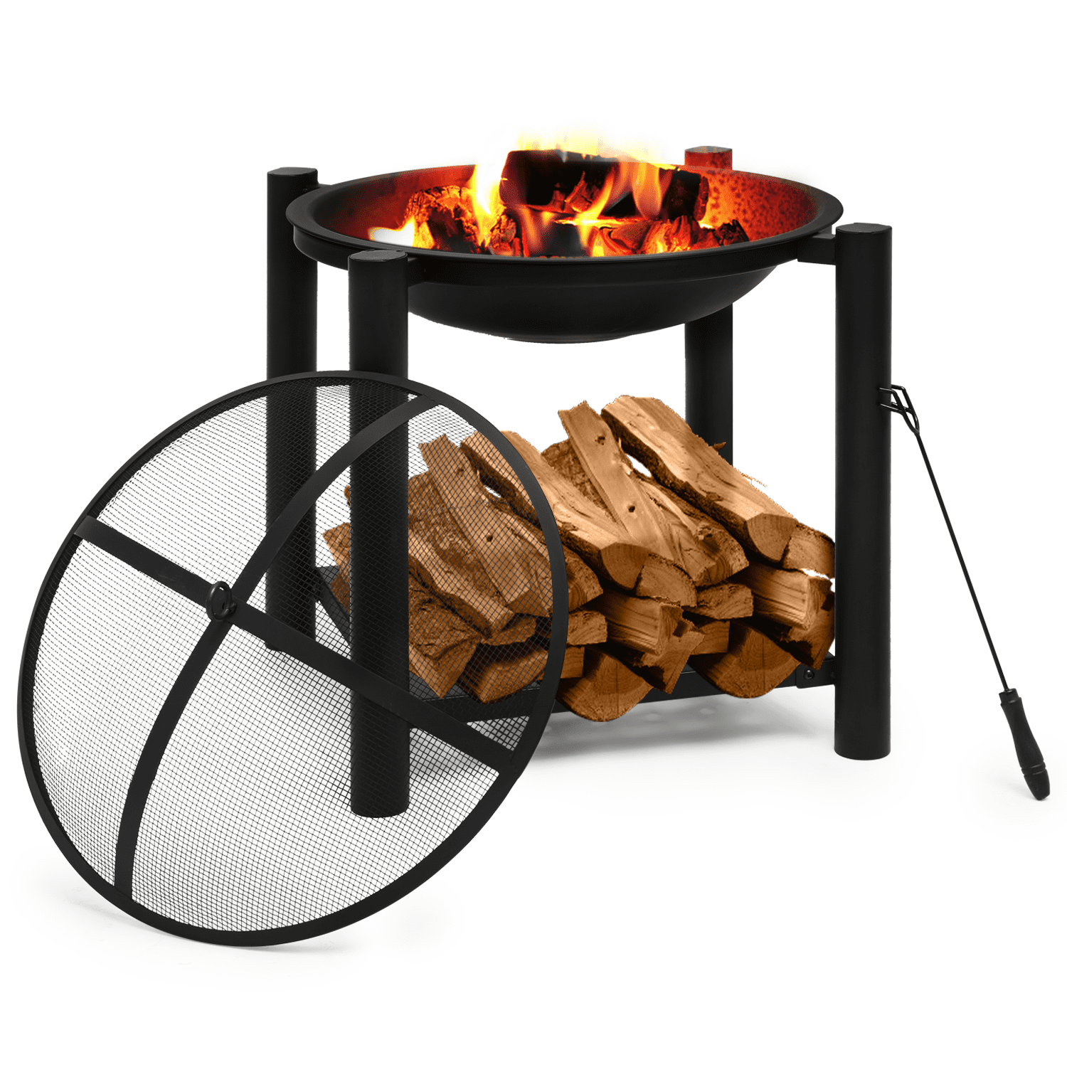 22" 2 In 1 Fire Pit, Wood Burning Firepit With Log Grate & Poker，And Cooking Grill For Picnic