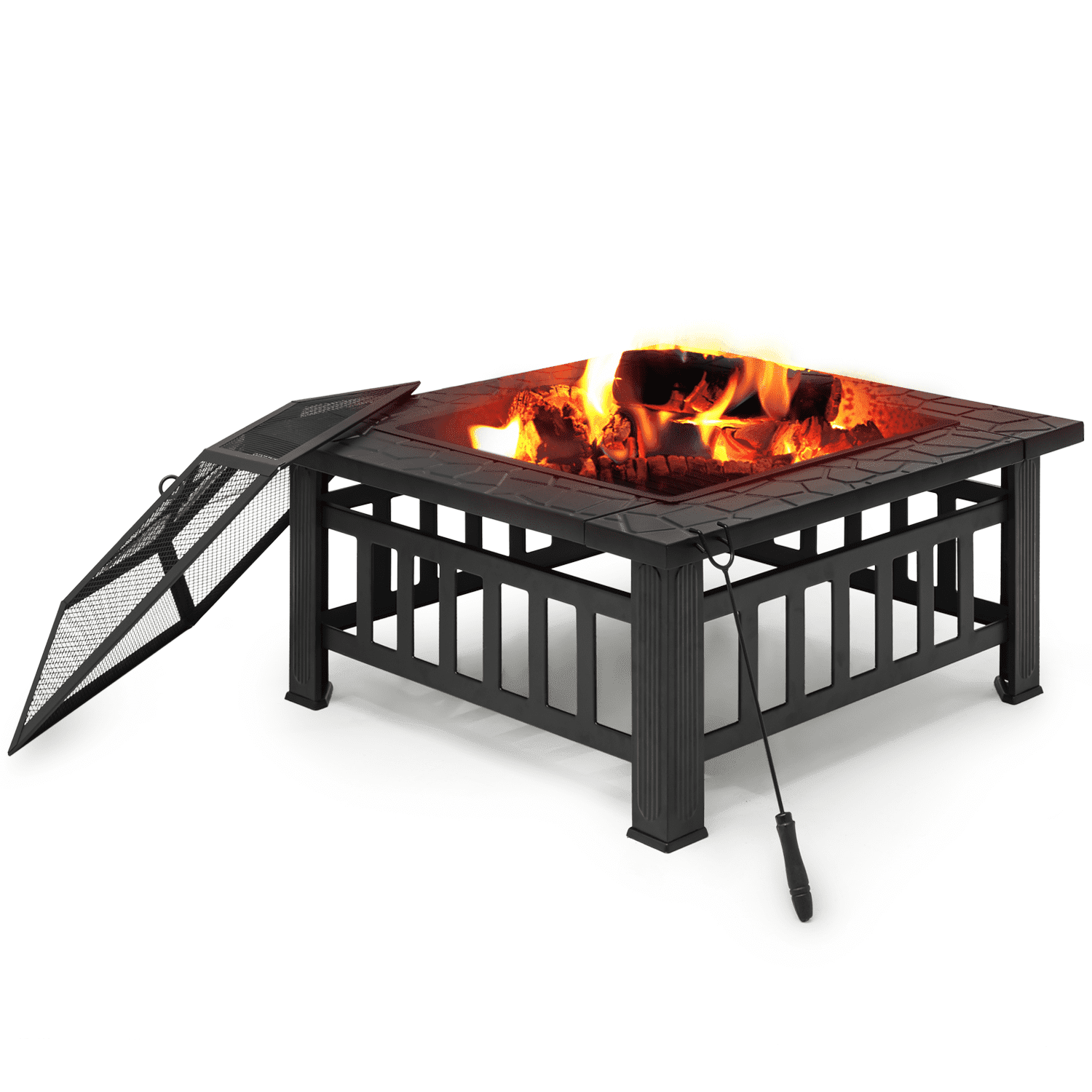 32" Black Square Wood Burning Fire Pit Table