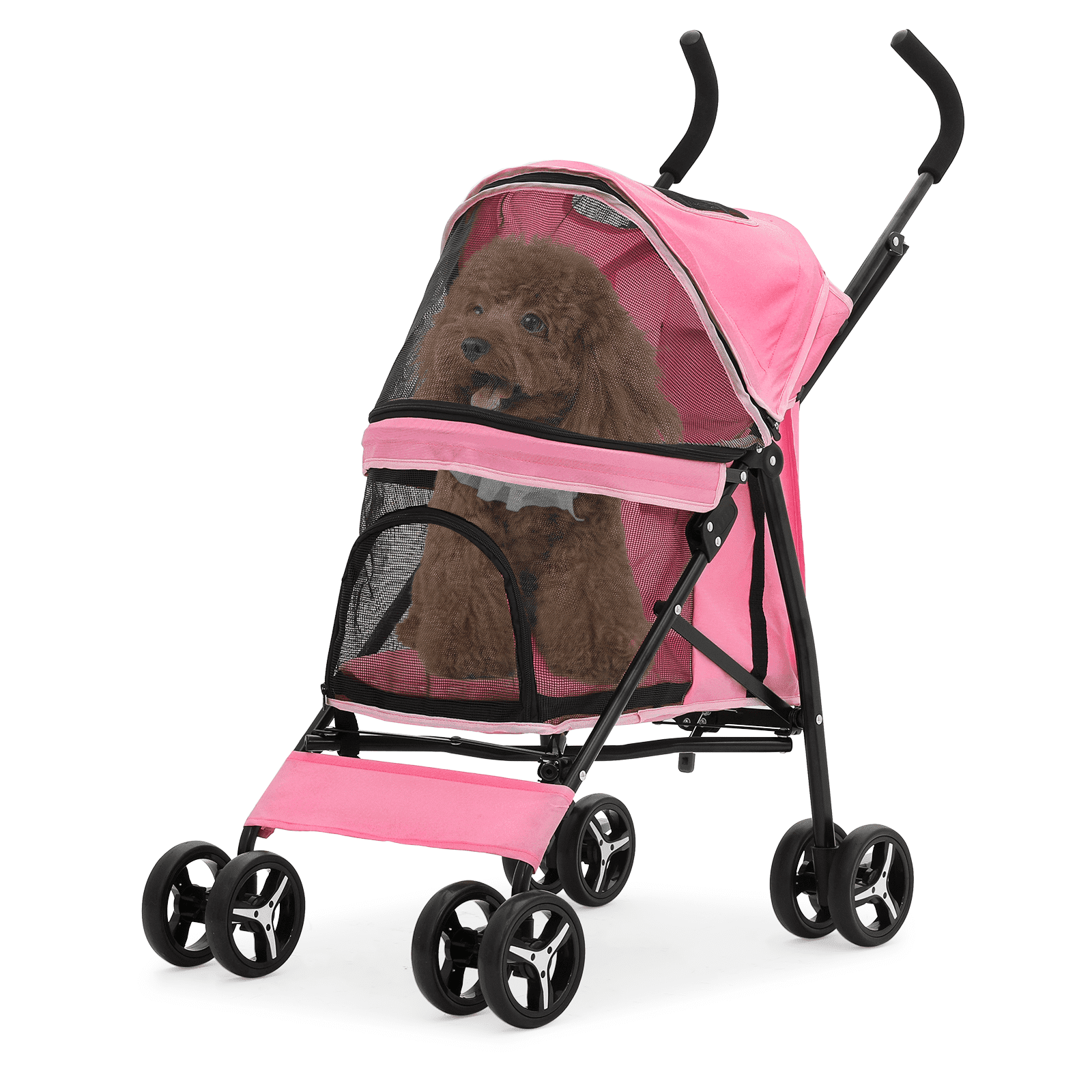 Magshion 4 Wheel Foldable Lightweight Dog Stroller for Small Medium Dogs, Pet Stroller, (Pink)