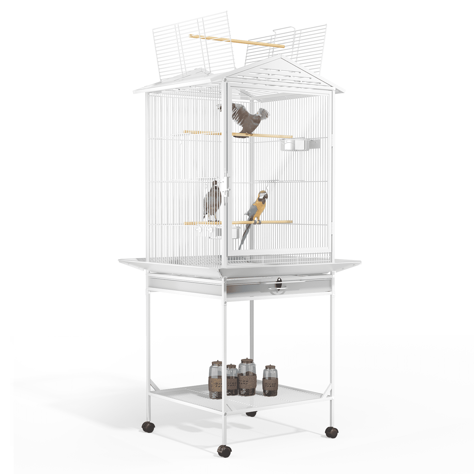 Open Top Bird Cage with Play Area Removable Tray Wooden Perches, and Wheels Suitable for Small Birds Like Budgies Cockatiels and Parakeets