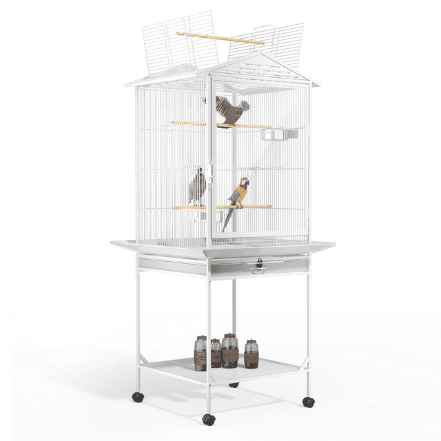 Bring Home Furniture Open Top Bird Cage with Play Area Removable Tray Wooden Perches, and Wheels Suitable for Small Birds Like Budgies Cockatiels and Parakeets
