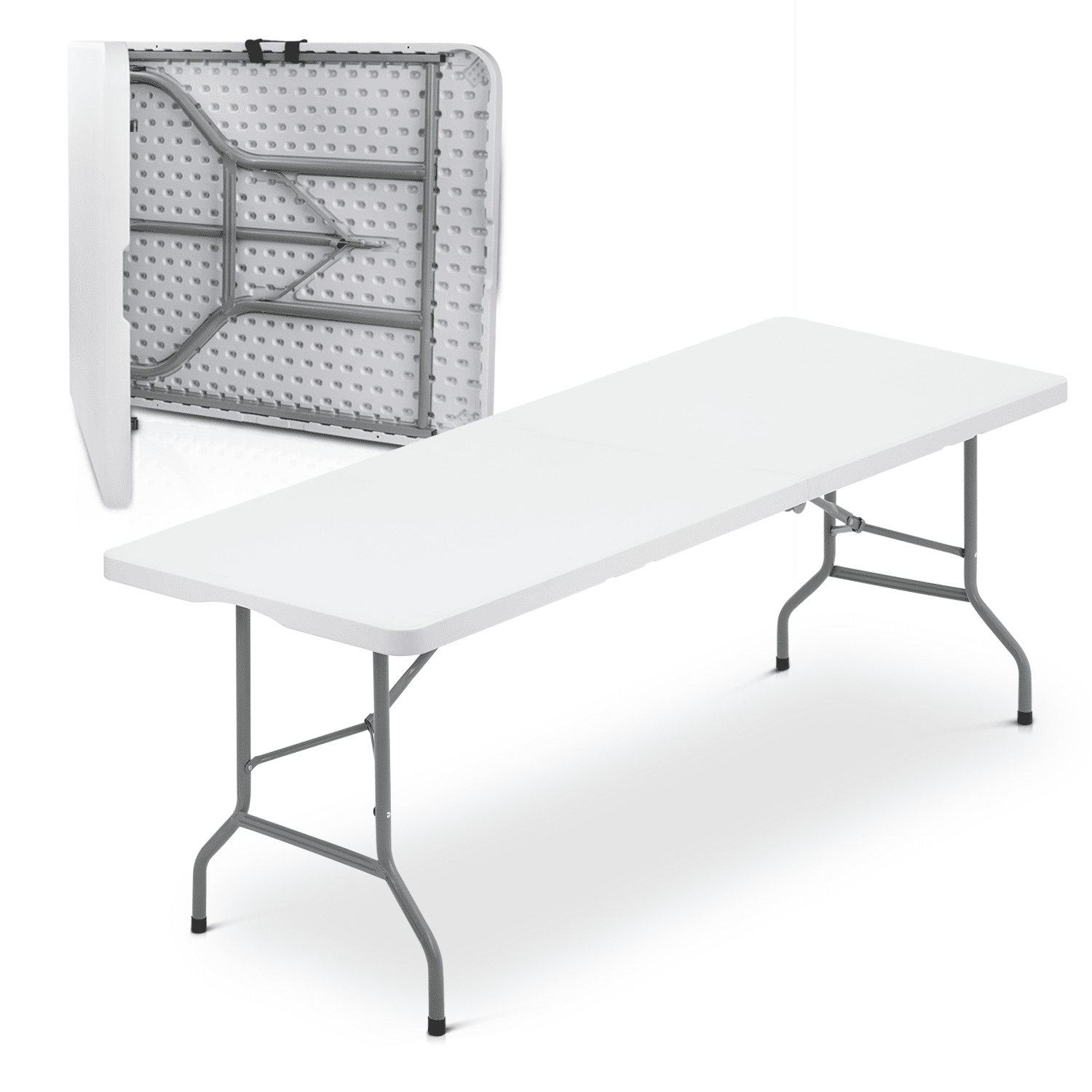 Bring Home Furniture 8Ft Heavy Duty Folding Table, Indoor Outdoor Portable Plastic Picnic Desk with Steel Legs and Handle
