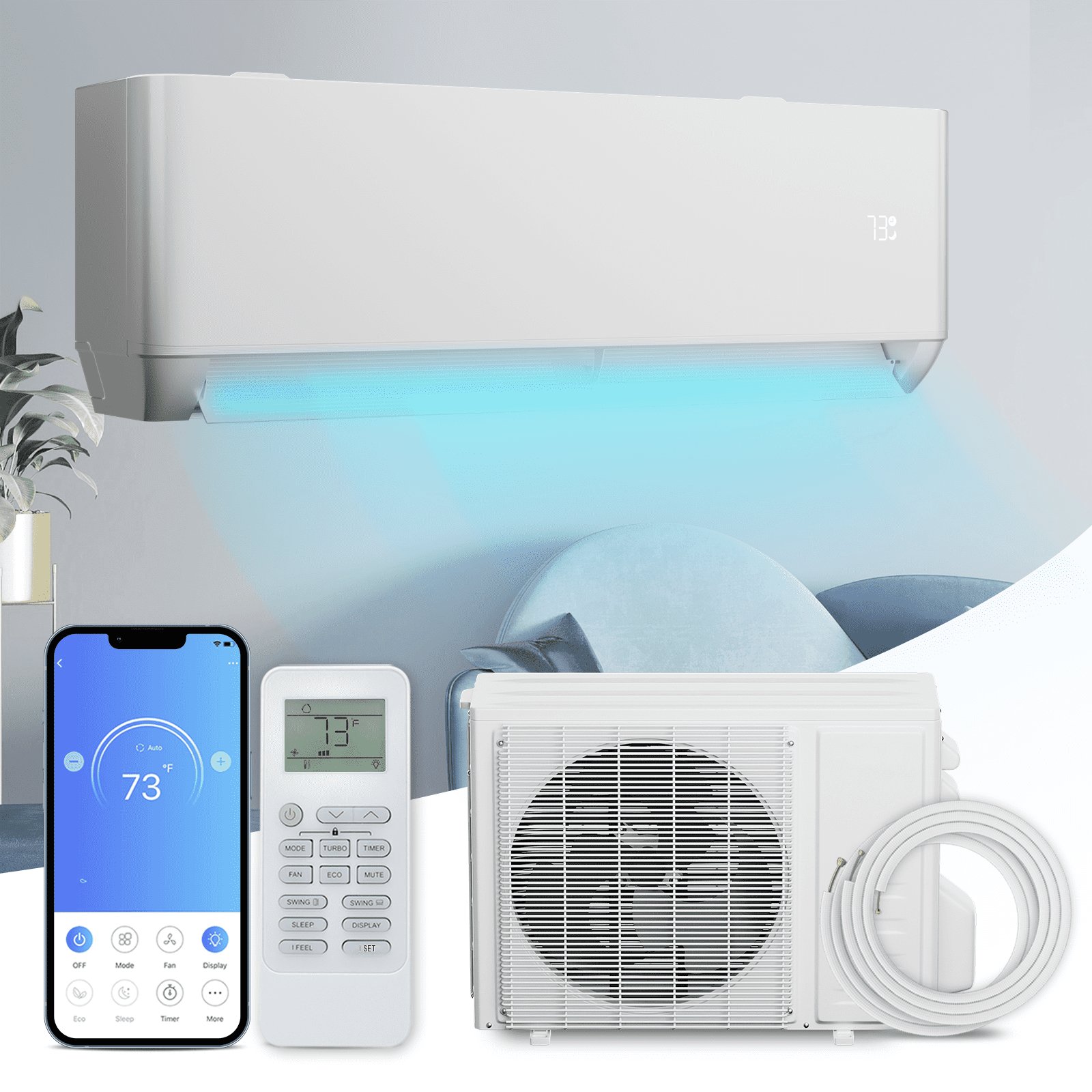 9000 BTU White Wi-Fi Connected Ductless Mini Split Air Conditioner with Heater and Remote