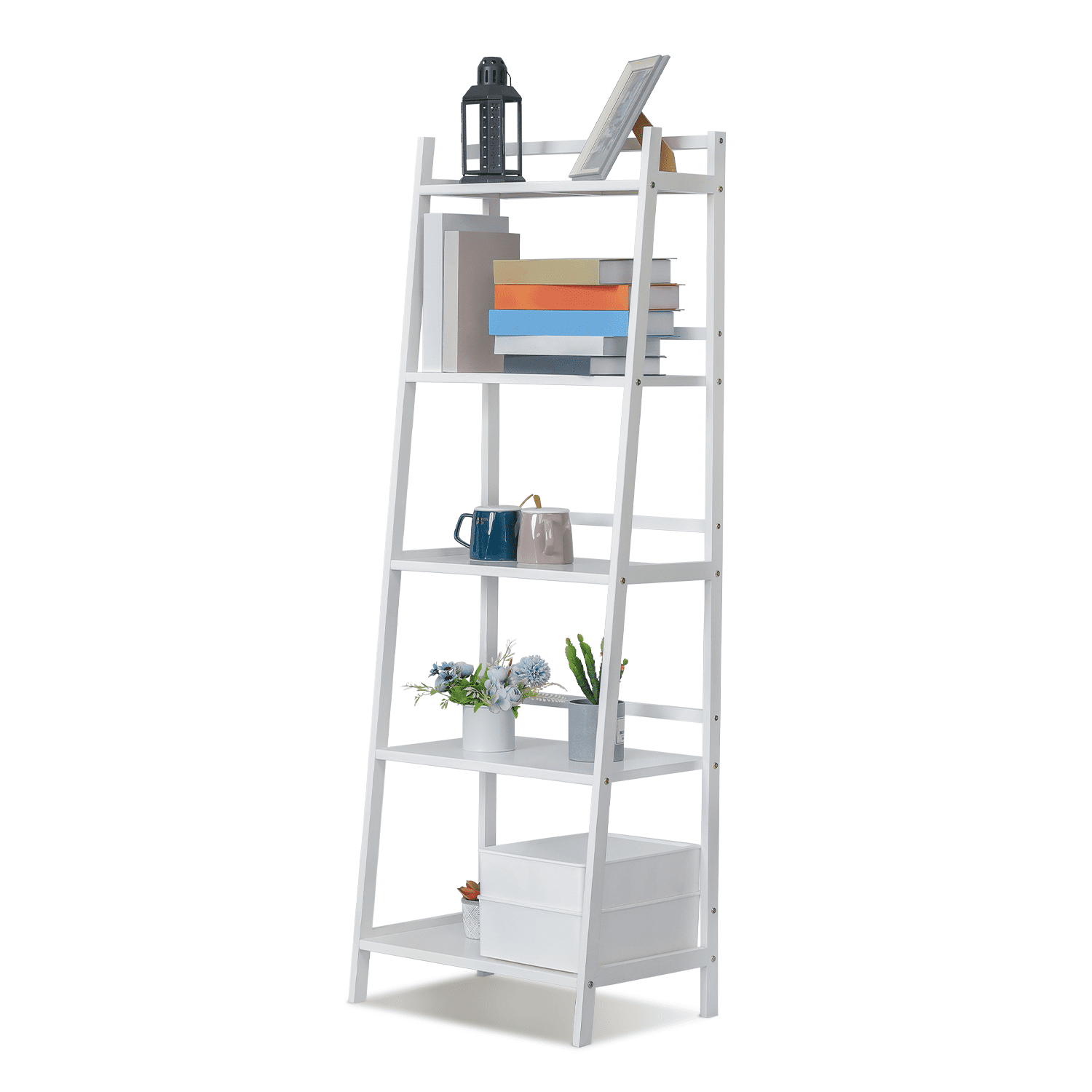 White Bamboo 5-Tier Trapezoid Plant Stand Display Shelf